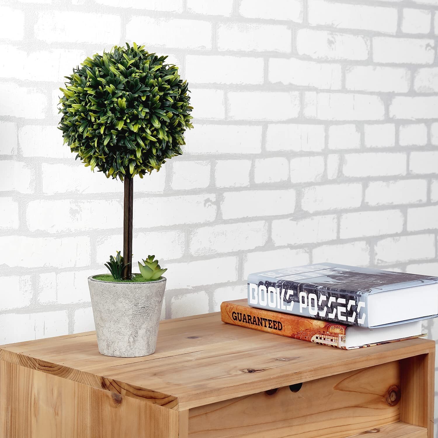 MyGift Artificial Boxwood Topiary Tree in Modern Gray Pulp Planter, Set of 2