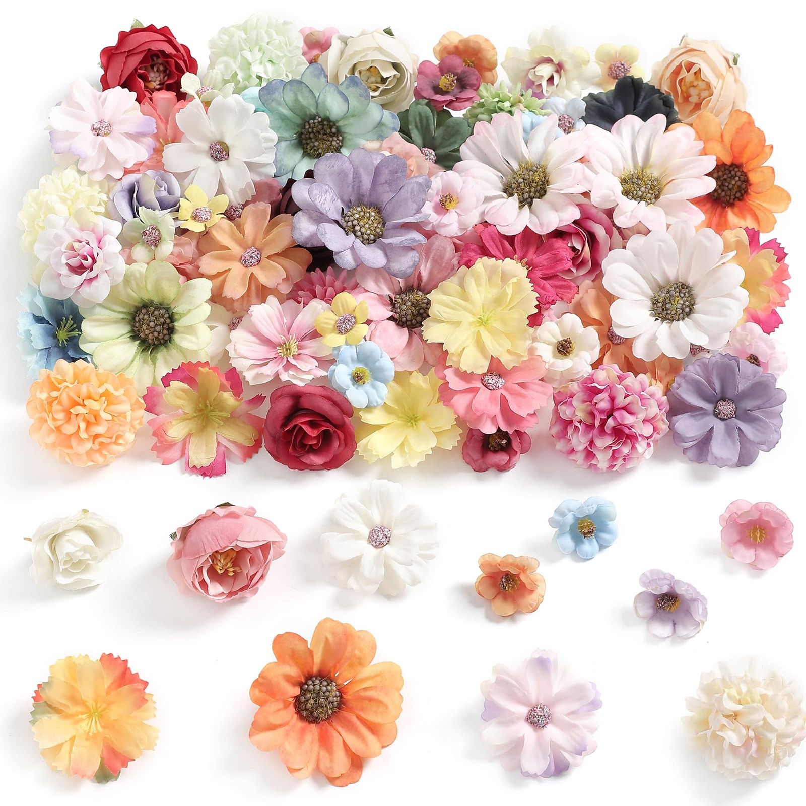 Faux Flower Heads Mini Multi Color Artificial Flower Heads Fake Peony Daisy R…
