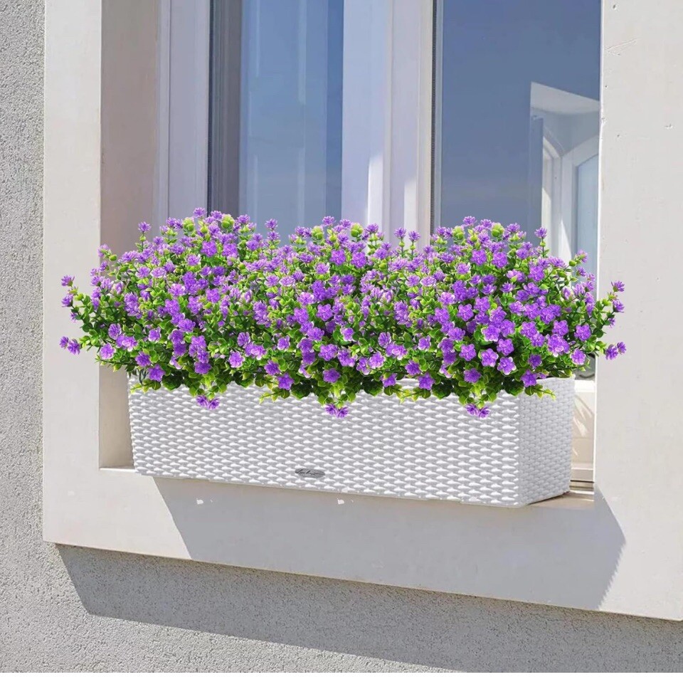 48 Bundles Artificial Fake Flowers, Faux Outdoor Plastic Plants UV Resistant Shr
