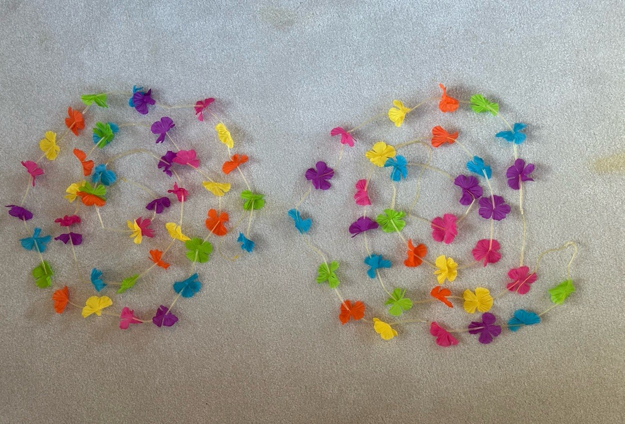 VIBRANT 12’ SILK FLOWER LUAU BEACH HAWAIIAN GARLAND COLORFUL LEI PINK BLUE GREEN