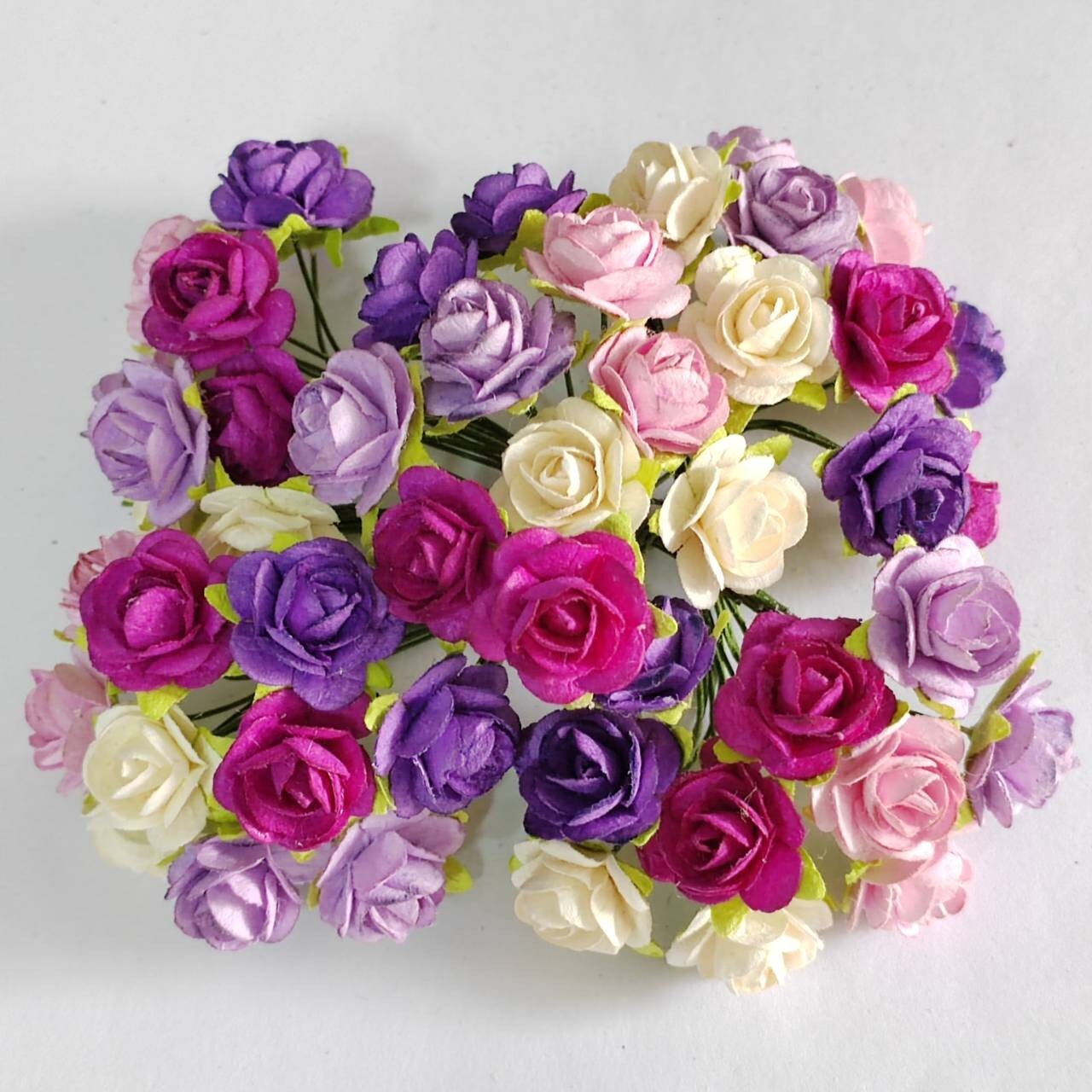 100 (White-Purple tone) Artificial Flowers Rose Flower Paper Flower size 15-17mm