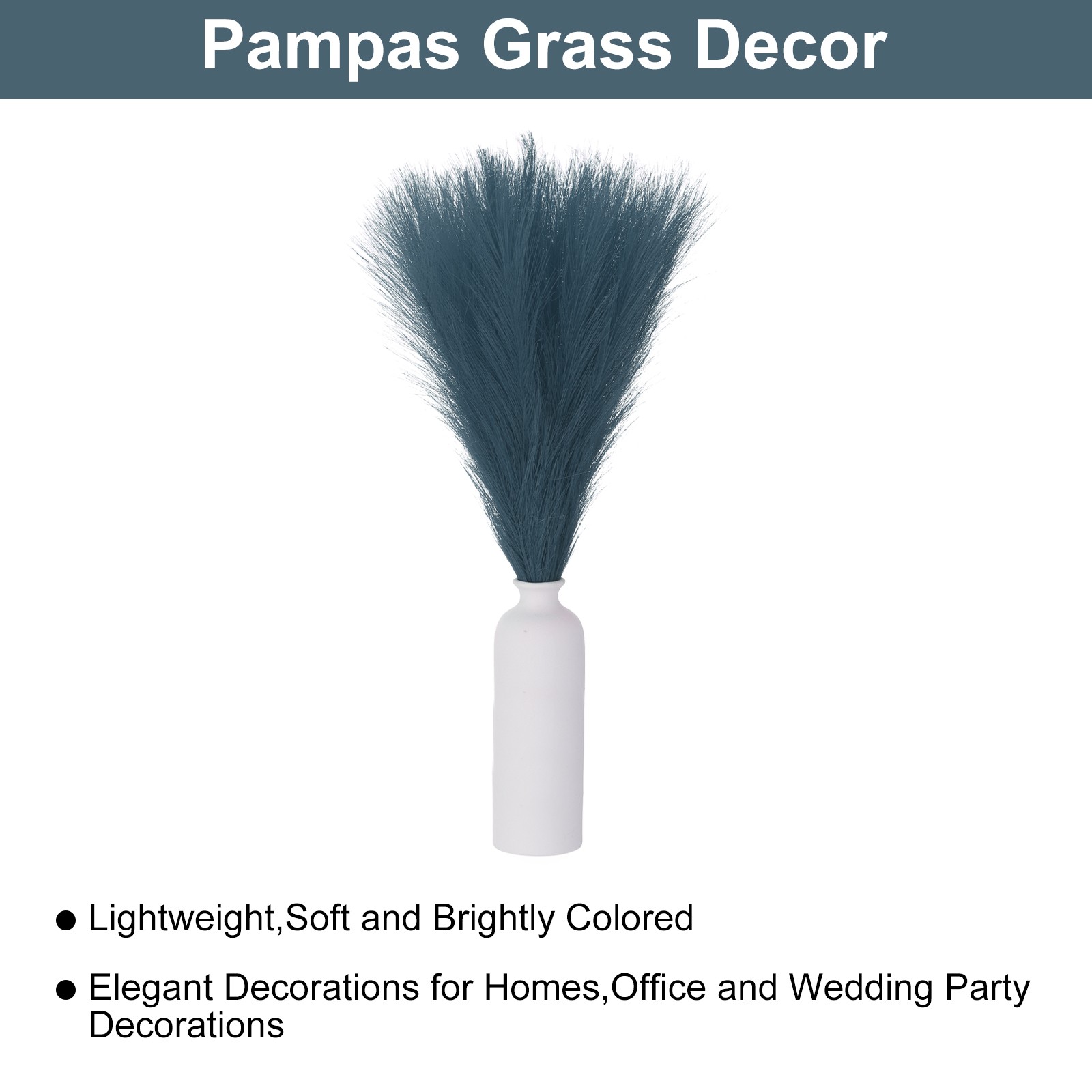 6 Pcs Faux Pampas Grass, 18 Inch Fluffy Pampas Grass Decor, Dark Blue