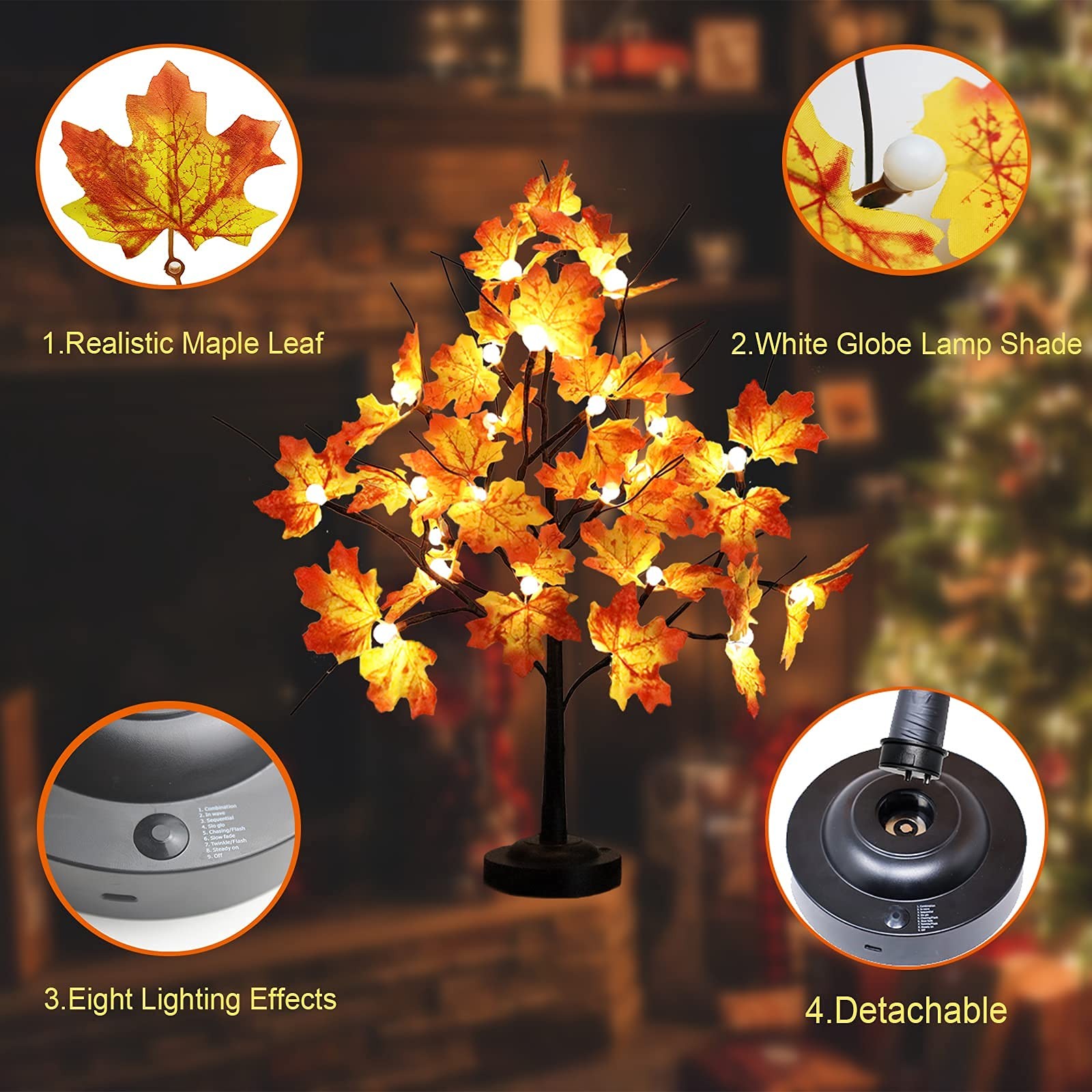 Maple Tree Light for Fall Thanksgiving Decor 24 LED Lighted Maple Tree with L…