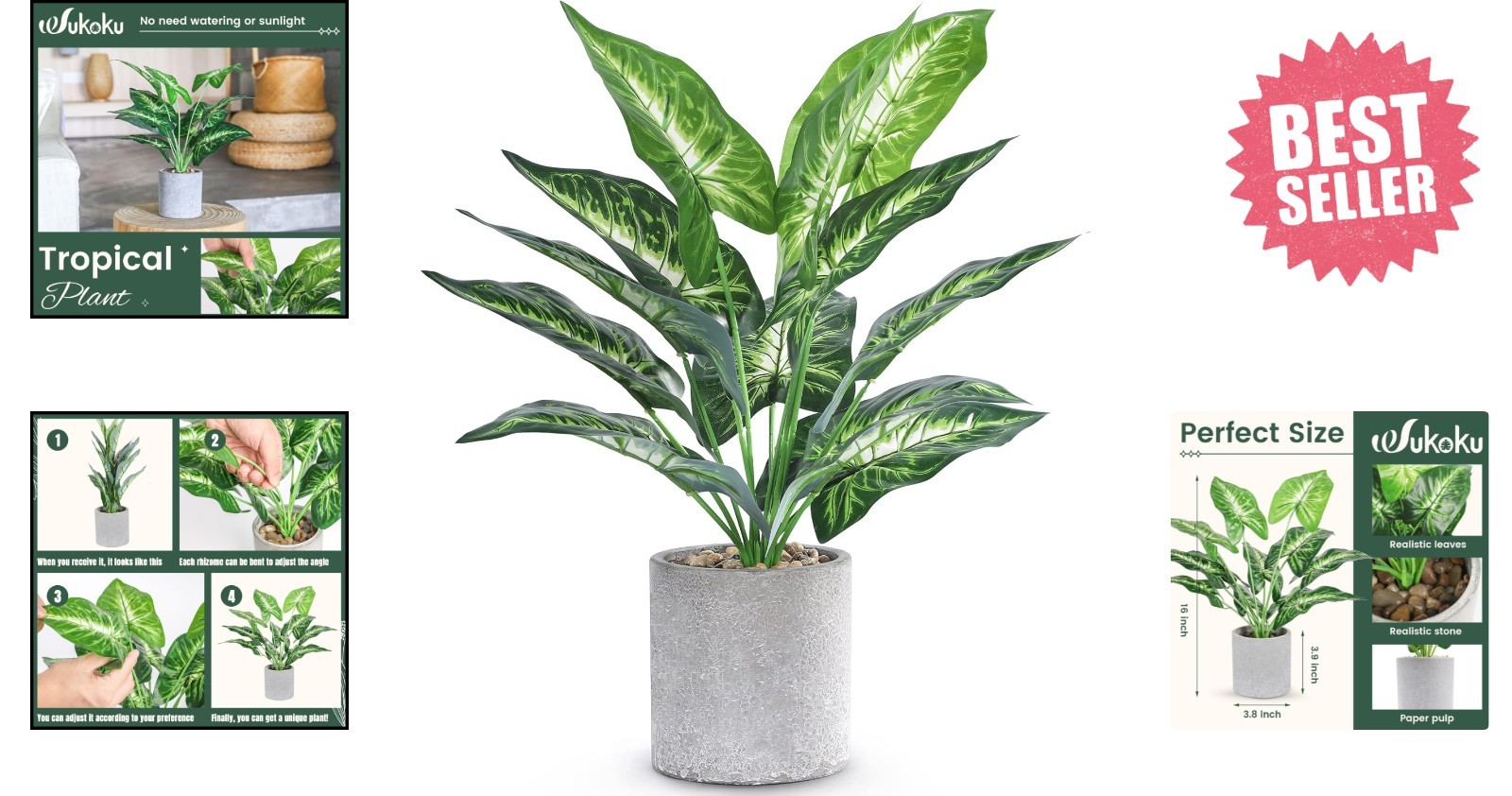 Chic 16-Inch Artificial Greenery – Ideal for Living Room & Office Accents