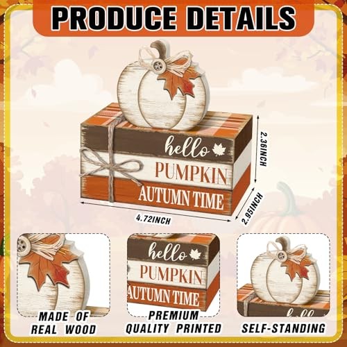 4 Pcs Tiered Tray Decorations Thanksgiving Wooden Pumpkin and Maple Leaf Fall