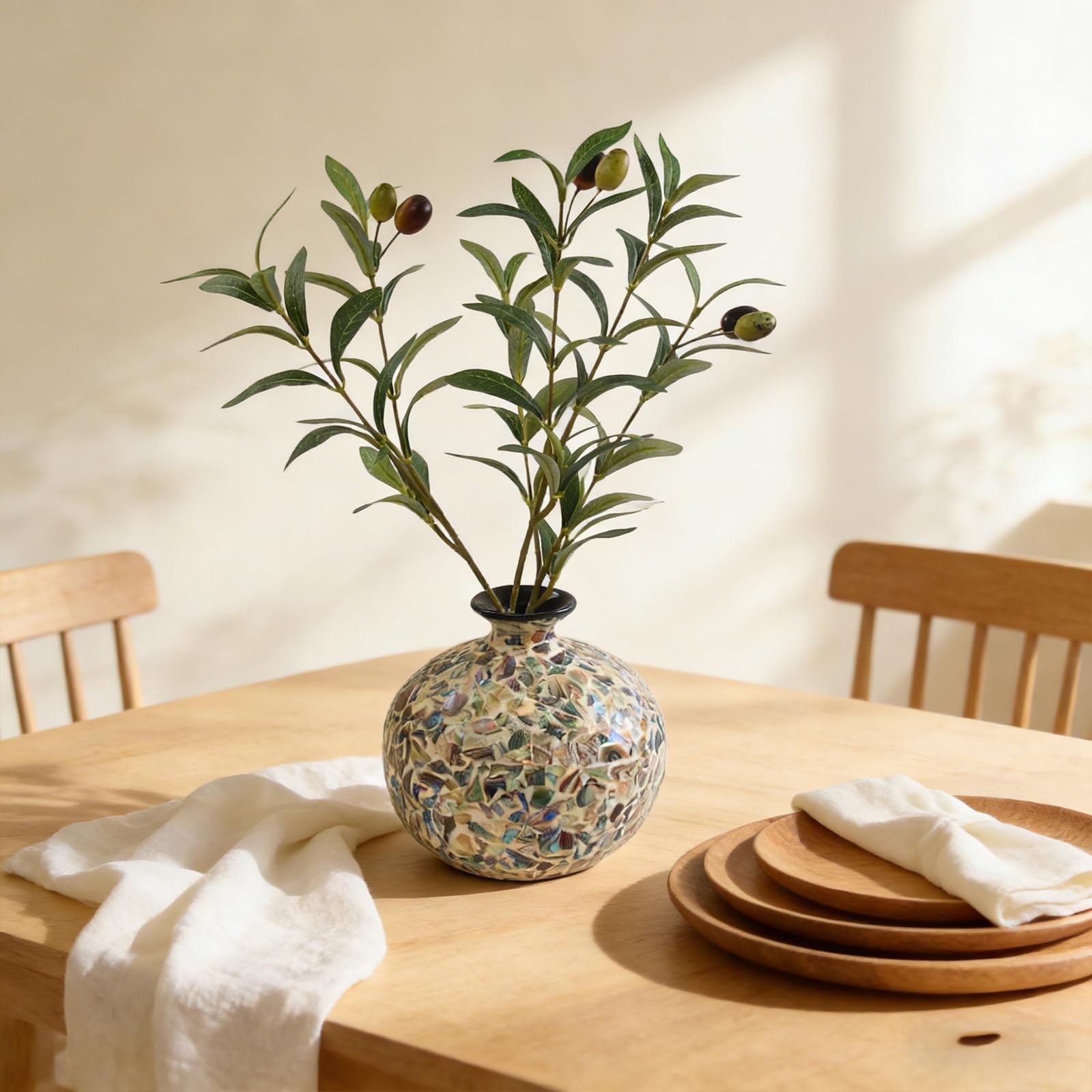 Artificial Olives Plants Stems for Vase, 4 Pcs Fake Greenery Olive Branches S…