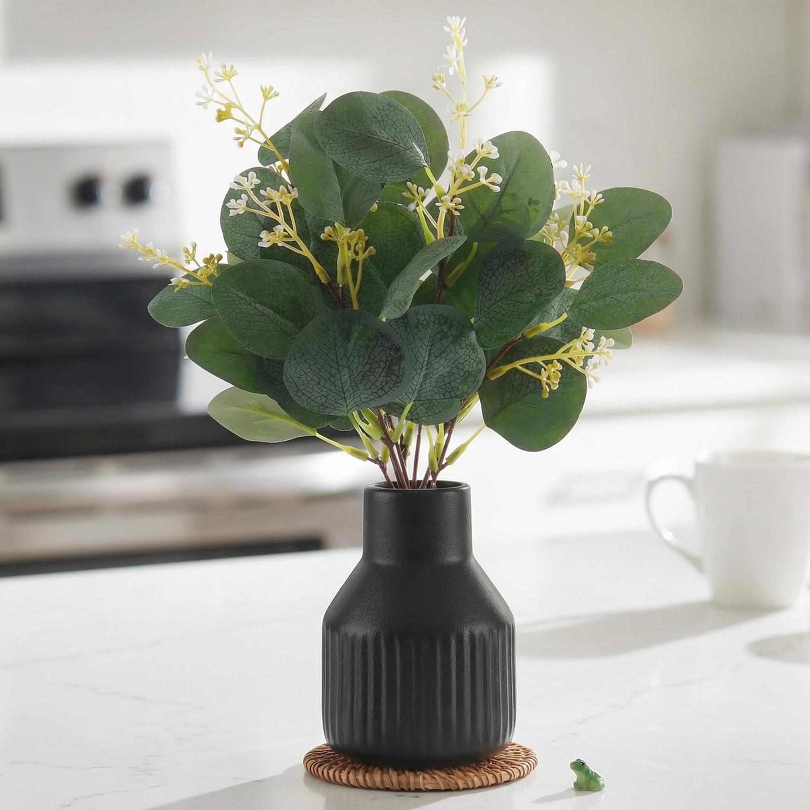 Artificial Eucalyptus Greenery Stems in Ceramic Vase,10Pcs Fake Plants Eucaly…