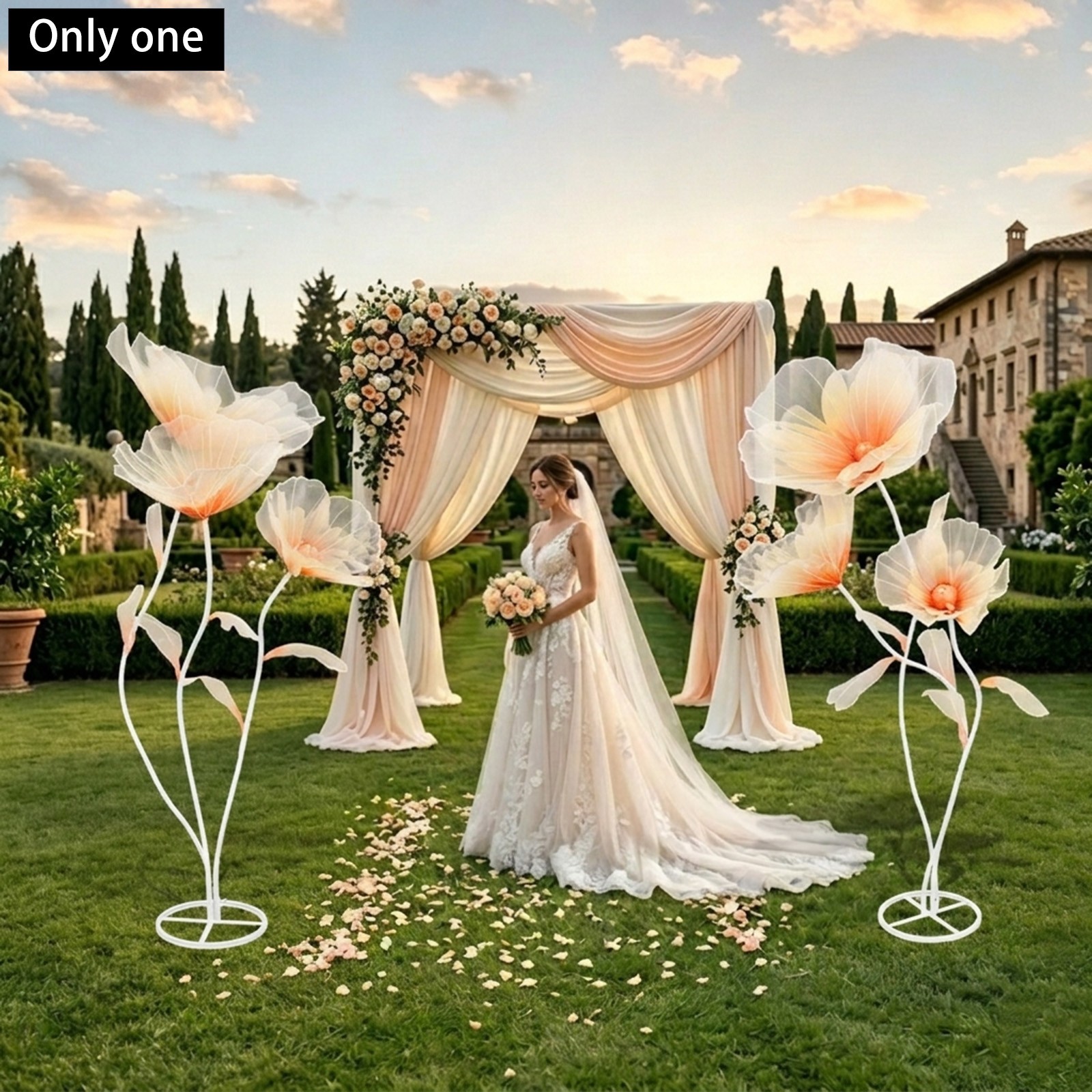 3-Head Giant Artificial Flower Decor,Floor Standing Adjustable Artificial Flower