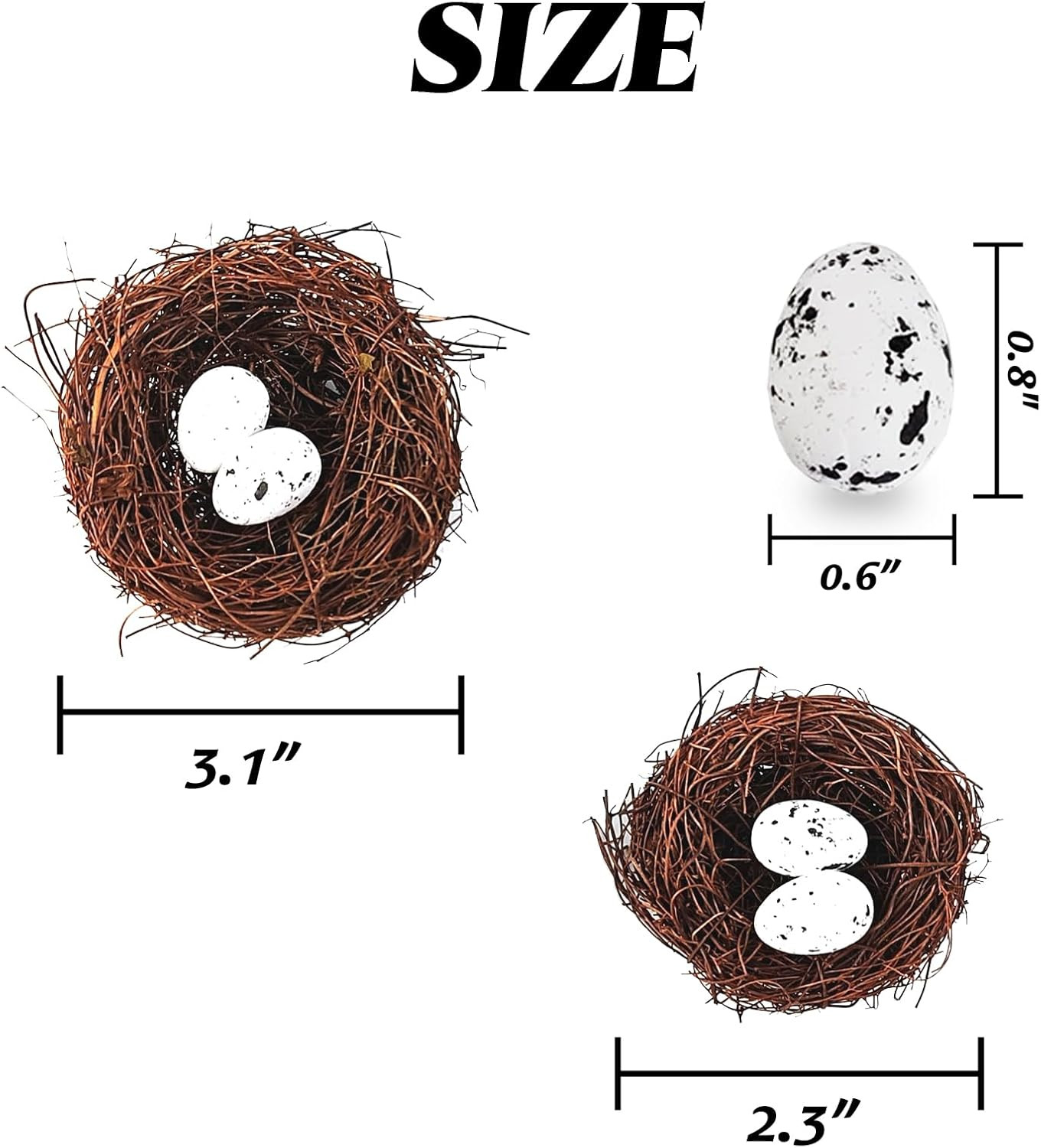 24Pcs/Set Small Faux Bird Nest with Eggs for Crafts, Artificial Rattan Birds Nes
