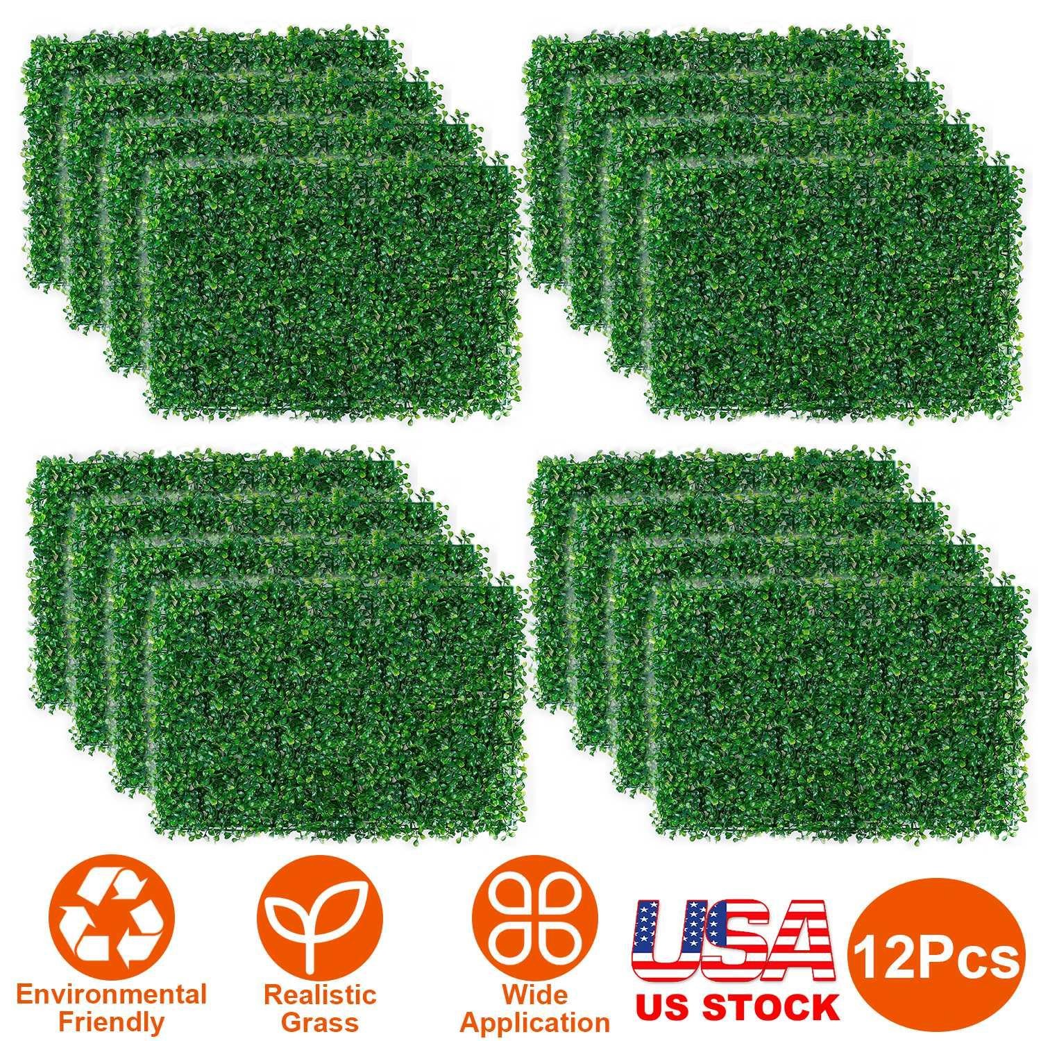 12Pcs 23.6×15.75″ Artificial Boxwood Topiary Hedge Plant Grass Backdrop Fence
