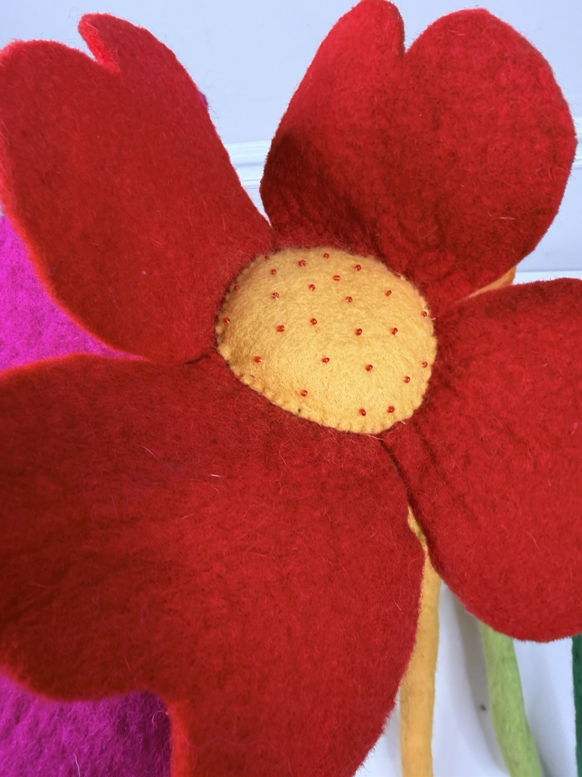 handmade 9 Whimsical Wool Felt Flowers Bouquet Great Gift Idea large colorful