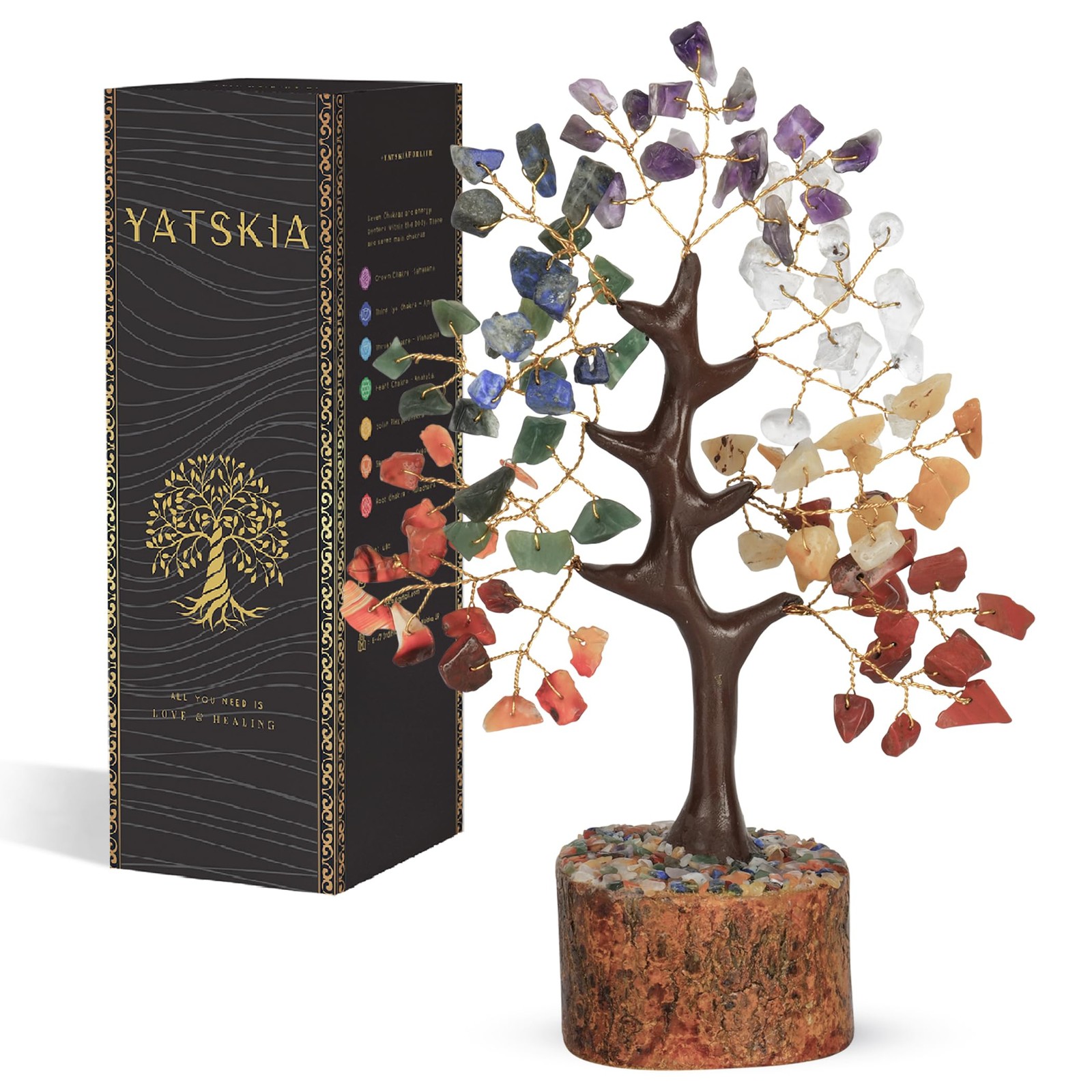 YATSKIA 7 Chakra Tree of Life Crystal Tree, 7 inches, Golden,red,yellow