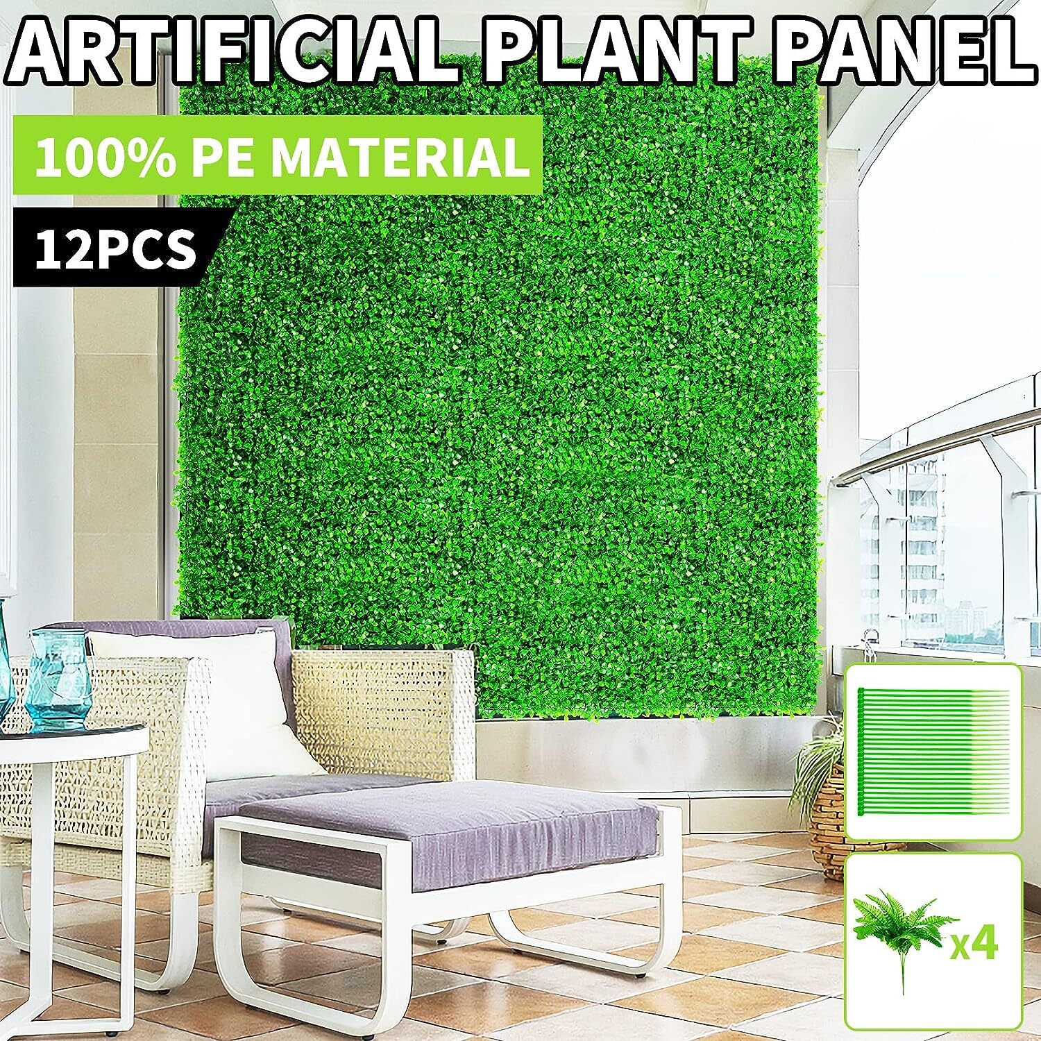 24pcs 20″x20″ Artificial Boxwood Wall Hedge Mat Decor Privacy Fence Panel Grass