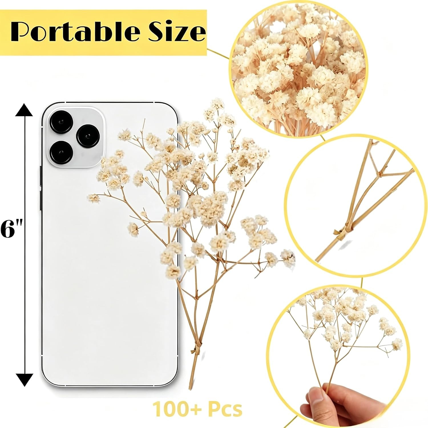 6000+ Mini Dried Baby’S Breath Flowers, 100 Pcs Ivory White Gypsophila, 6In | Mi