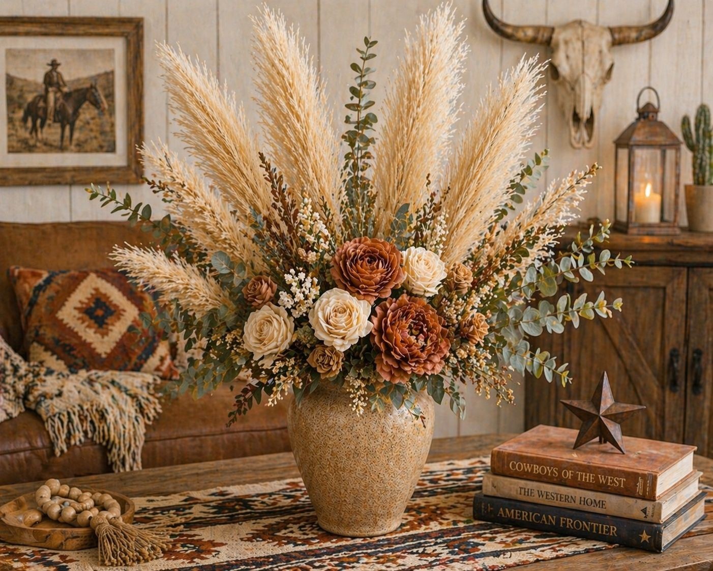 Wheat Beige Pampas Grass 3 Stem Faux Pampas Golden Beige Boho Decor Neutral Vase