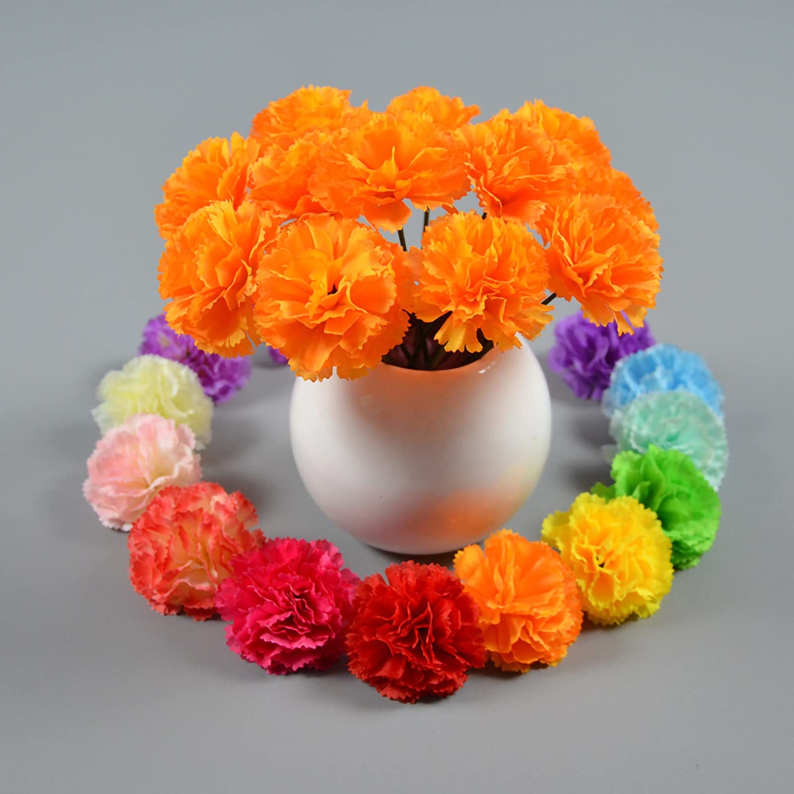 Hananona Pcs Marigold Flower Heads Bulk, Silk Marigold with Stems 50 Orange
