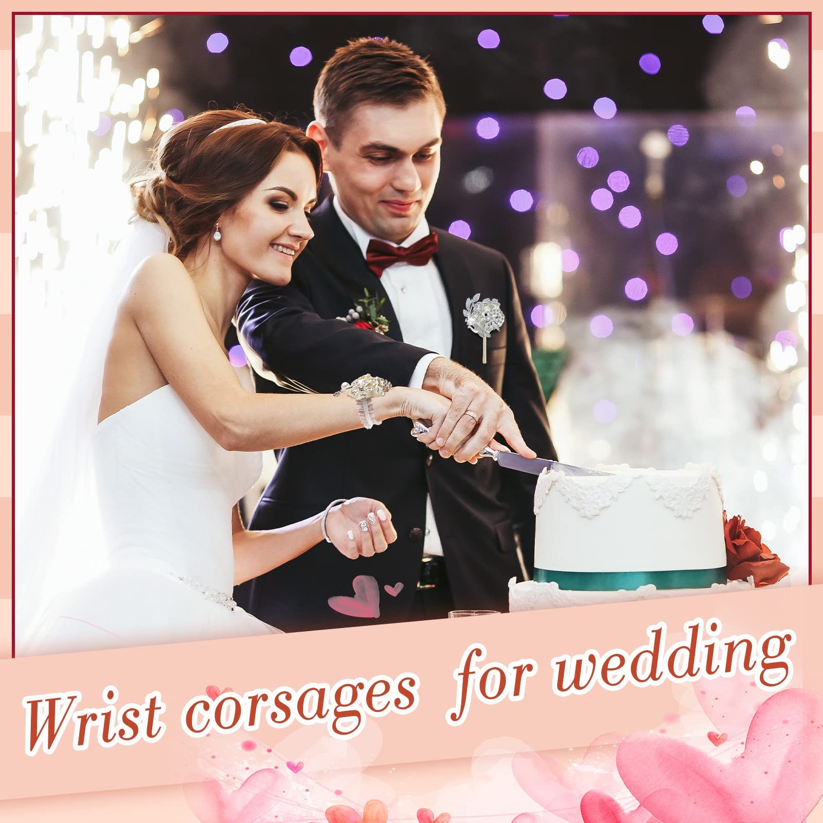 2 Pcs Rhinestone Wrist Corsage and Boutonniere Set – Artificial Flower Corsag…