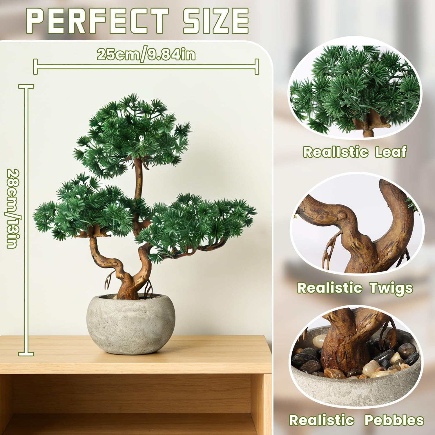 Artificial Bonsai Tree Potted Plant with Pot, 11″ Tall Small Fake Potted Faux Pl