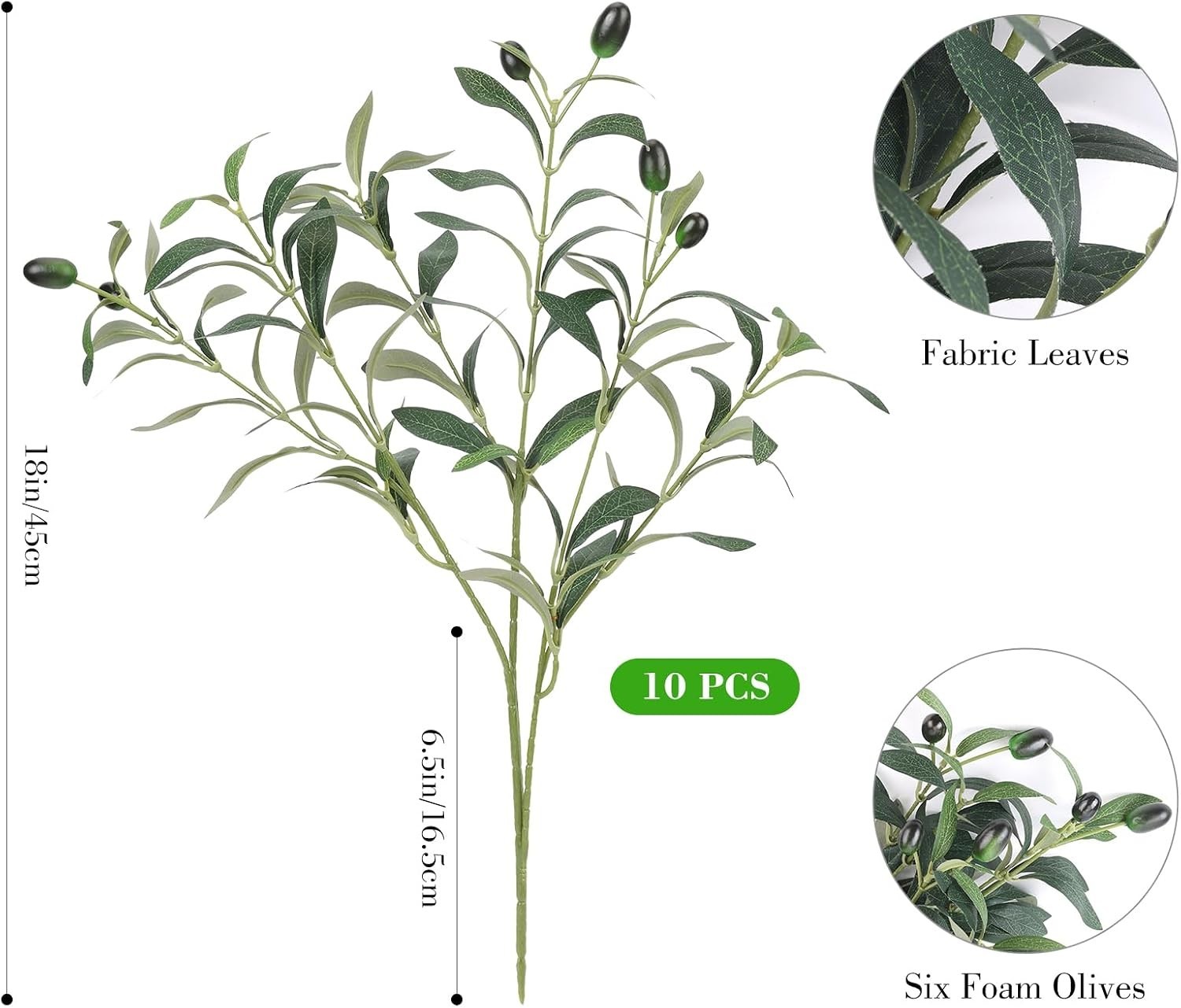 18in 10PCS Artificial Olive Branches for Vase Fake Greenery Stems | Faux Oliv…