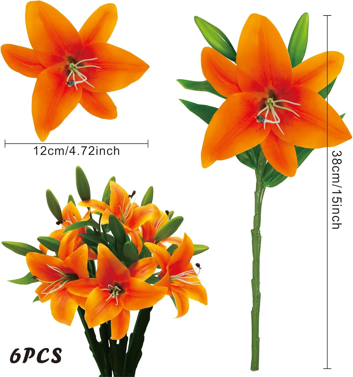 6Pcs Lilies Artificial Flowers Orange Lilies Real Touch Tiger Lily Fake Lillies