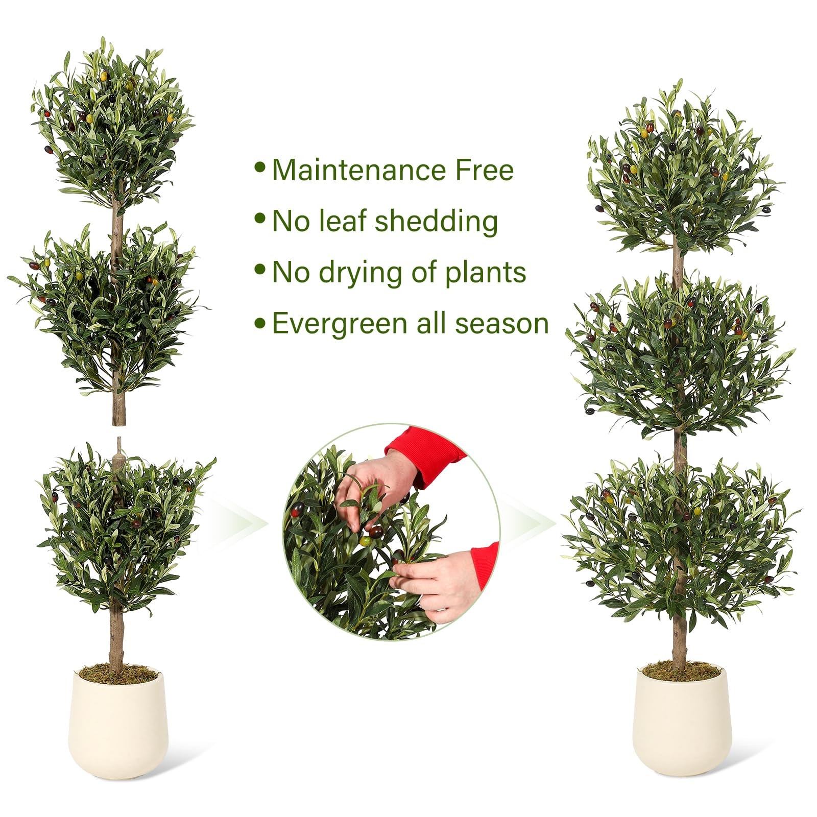 5FT Artificial Olive Tree, Triple Topiary Fake Plants