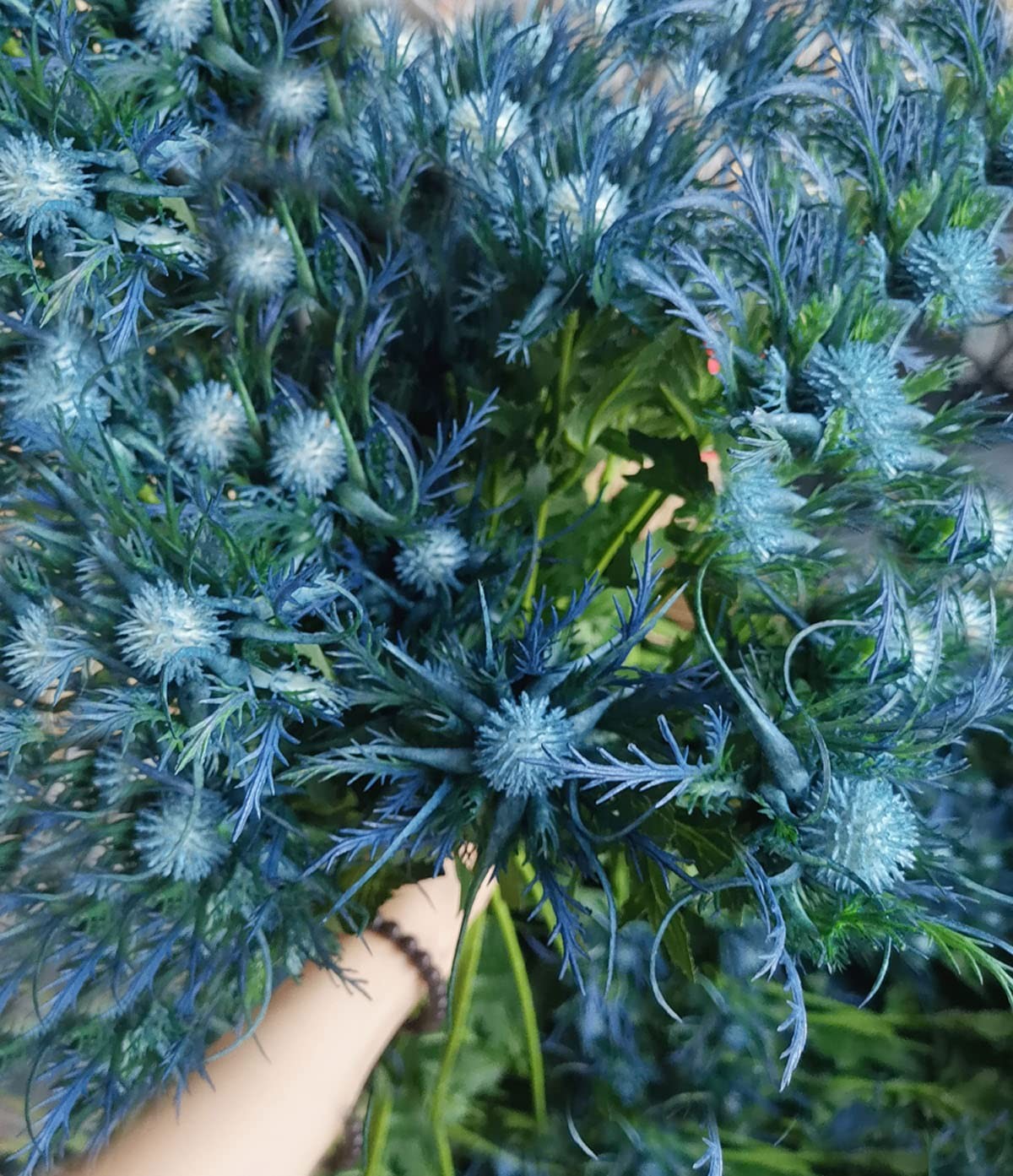 5 Pack Silk Artificial Thistle Flowers Eryngiums Faux Plants for Garden Weddi…