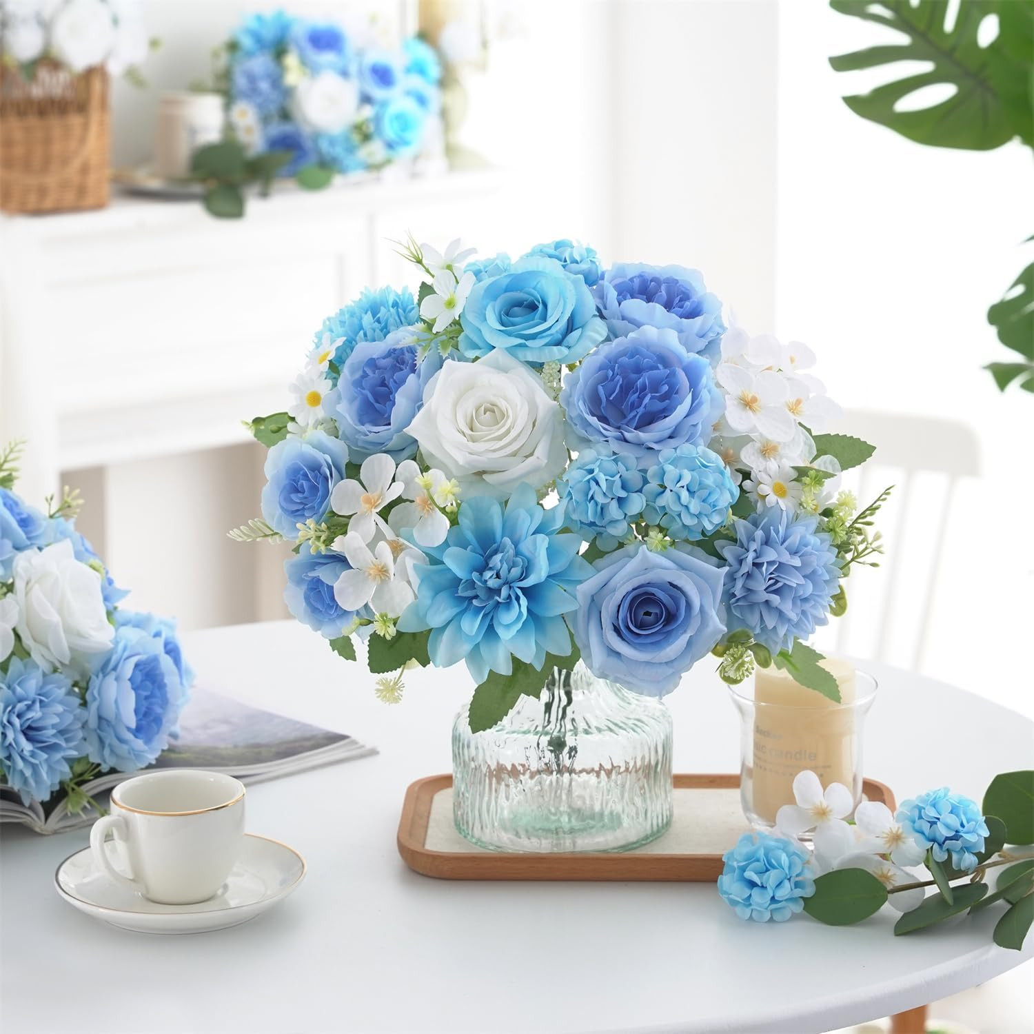 4 Pcs Mixed Artificial Flowers Set, Small Artificial Peony Bouquet Fake Rose …