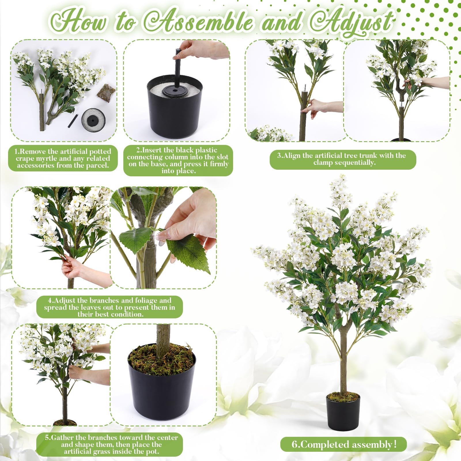 1 Pack 3.5 ft Artificial White Crape Myrtle Tree Plant, 42 Inch Faux Blooming…
