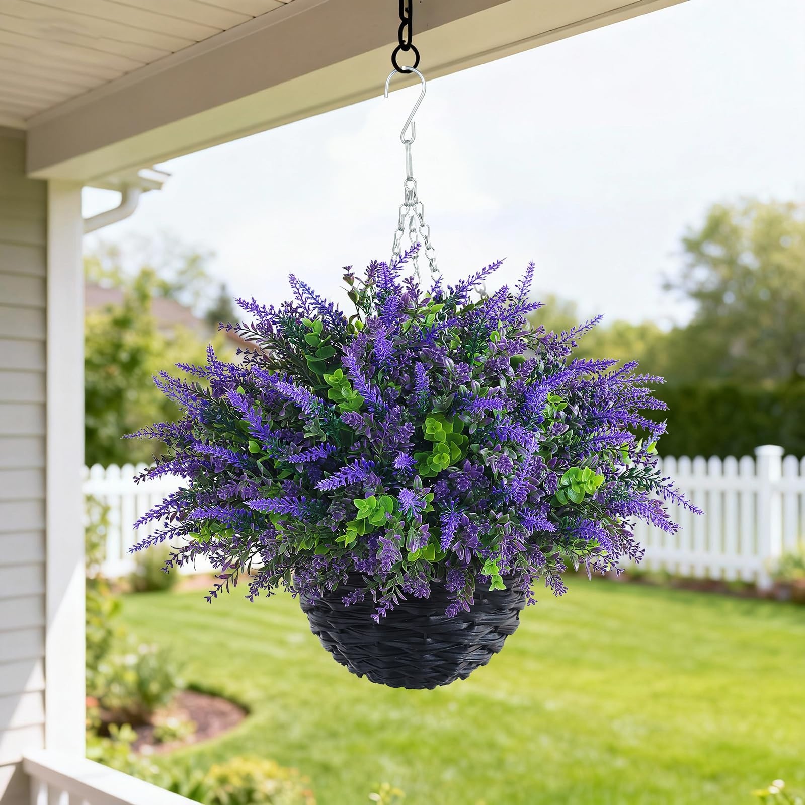 2 Sets Artificial Lavender & Eucalyptus Hanging Baskets – UV-Resistant Outdoor D