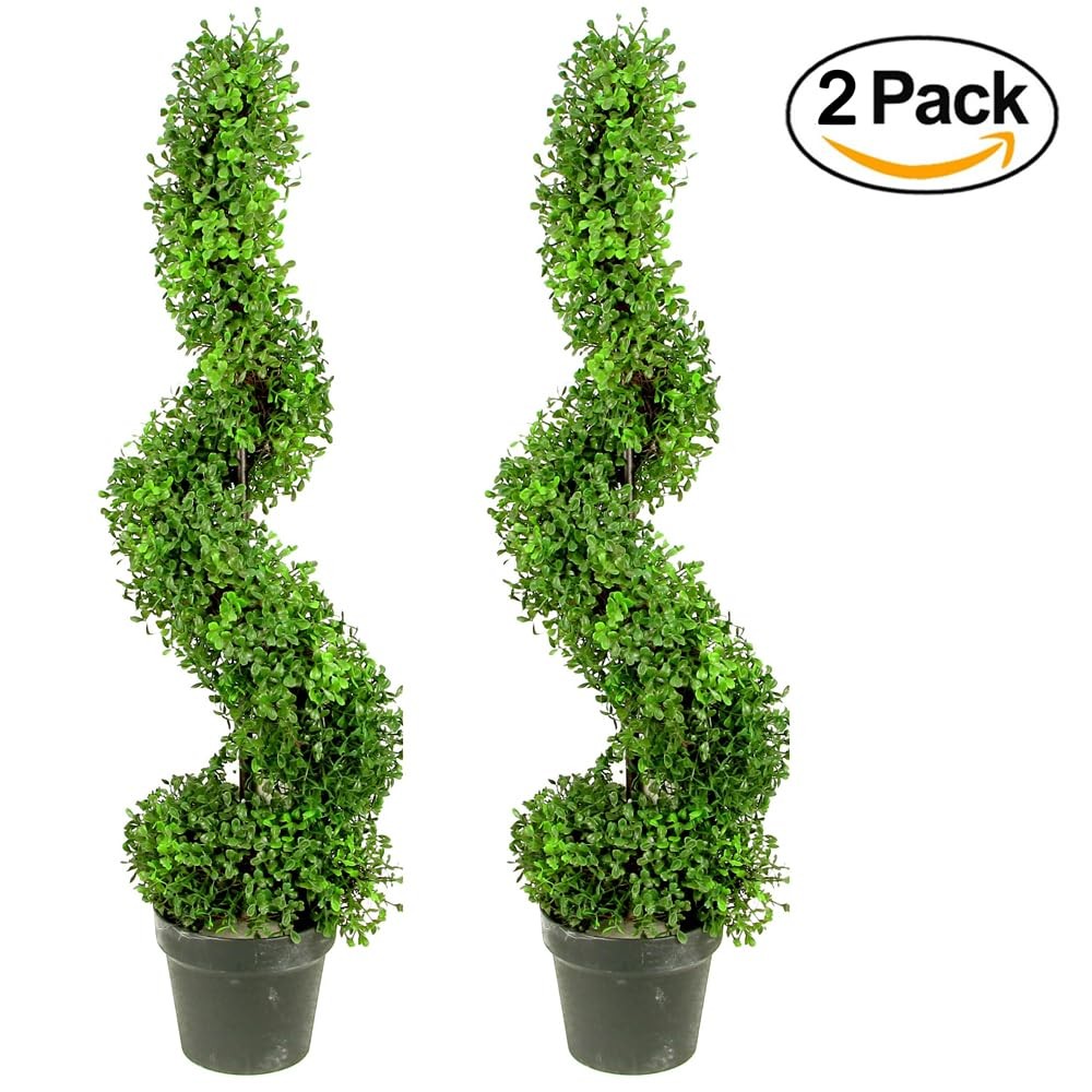 2 x 36 Inch Boxwood Spiral Shape Faux Planters for Home Decor, Office Desk, Fron