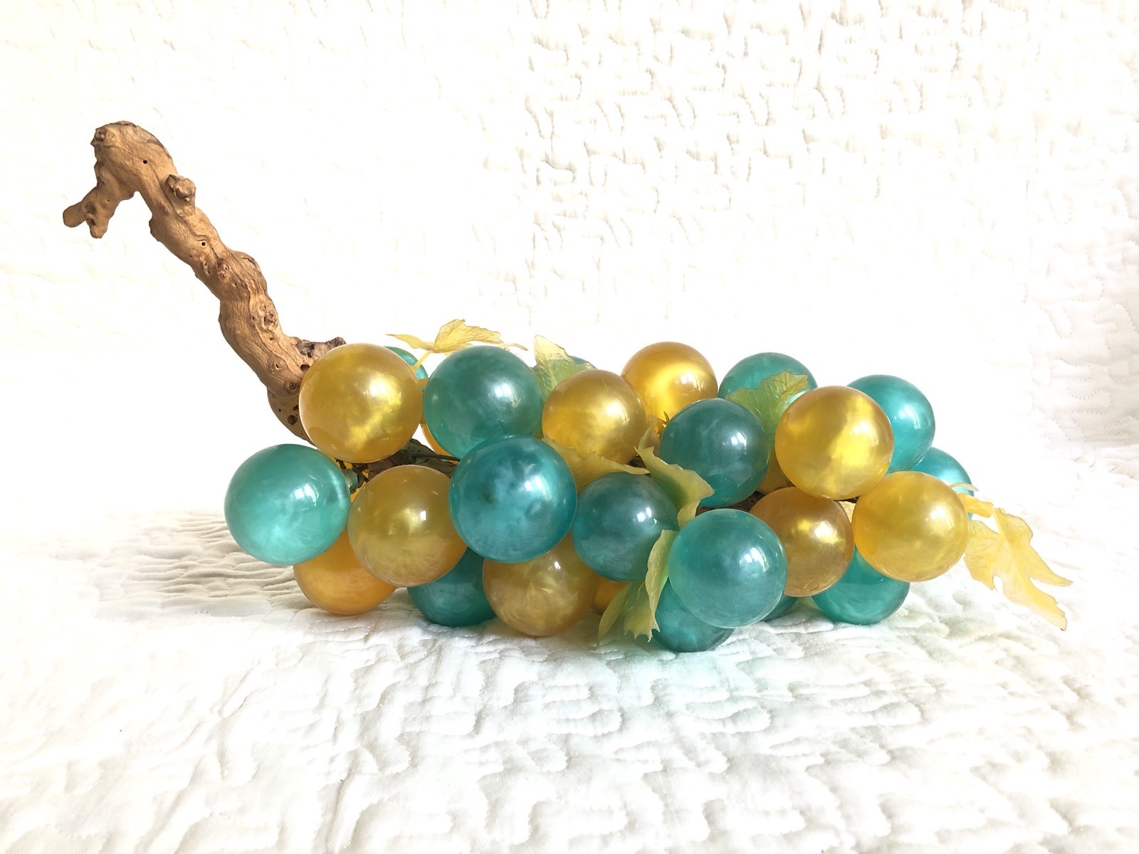 Vintage Faux Grape Cluster On Vine Branch Wood Acrylic Large