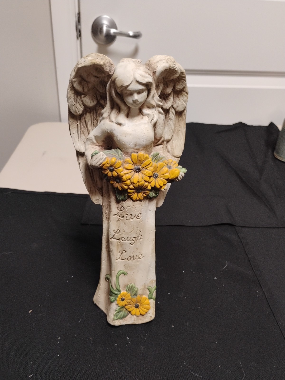 11″ Tall Heavy Garden Angel Decor/” Live, Laugh, Love”Sunflowers