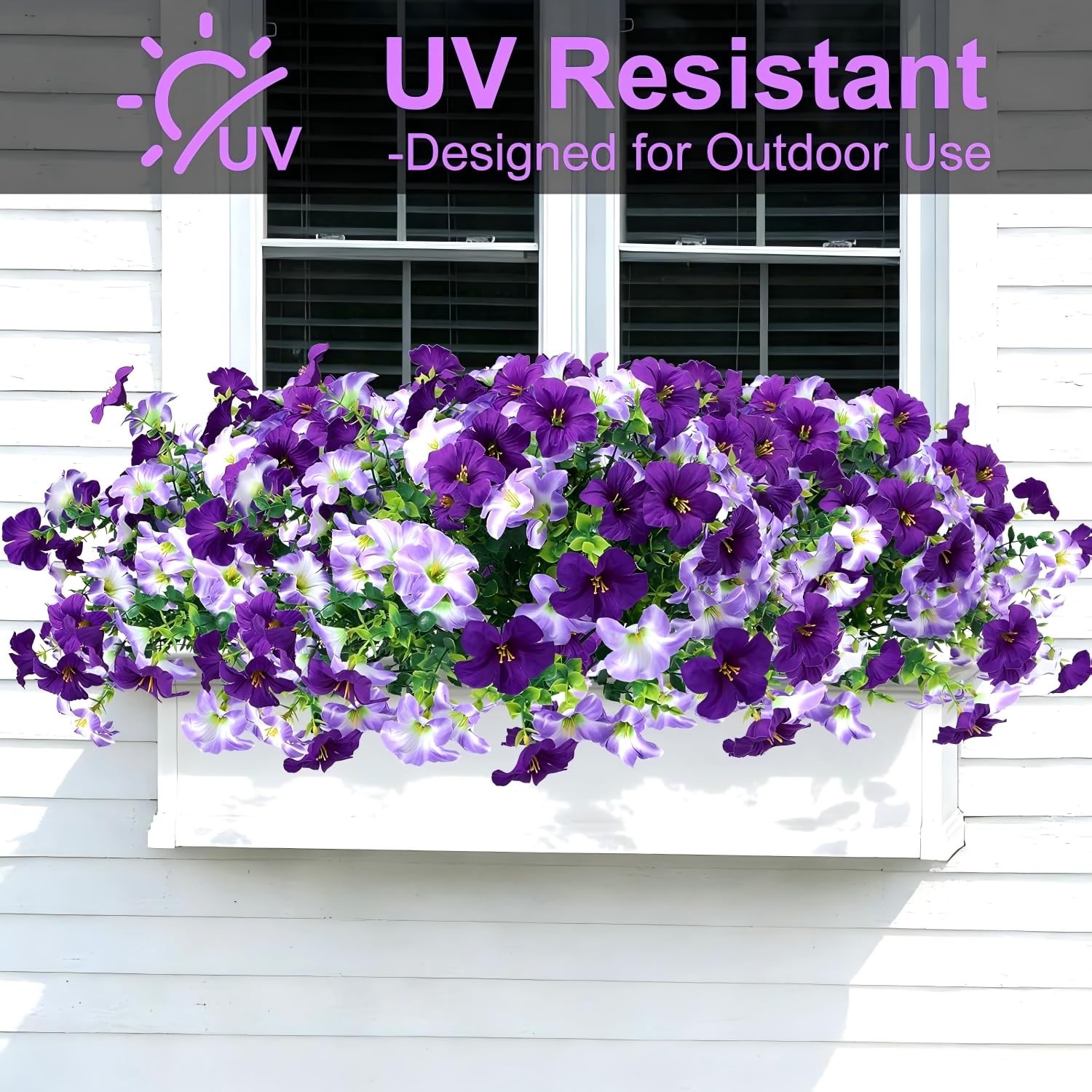 Artificial Petunia Flowers for Outdoors, 8 Bundles UV Resistant Realistic Silk F