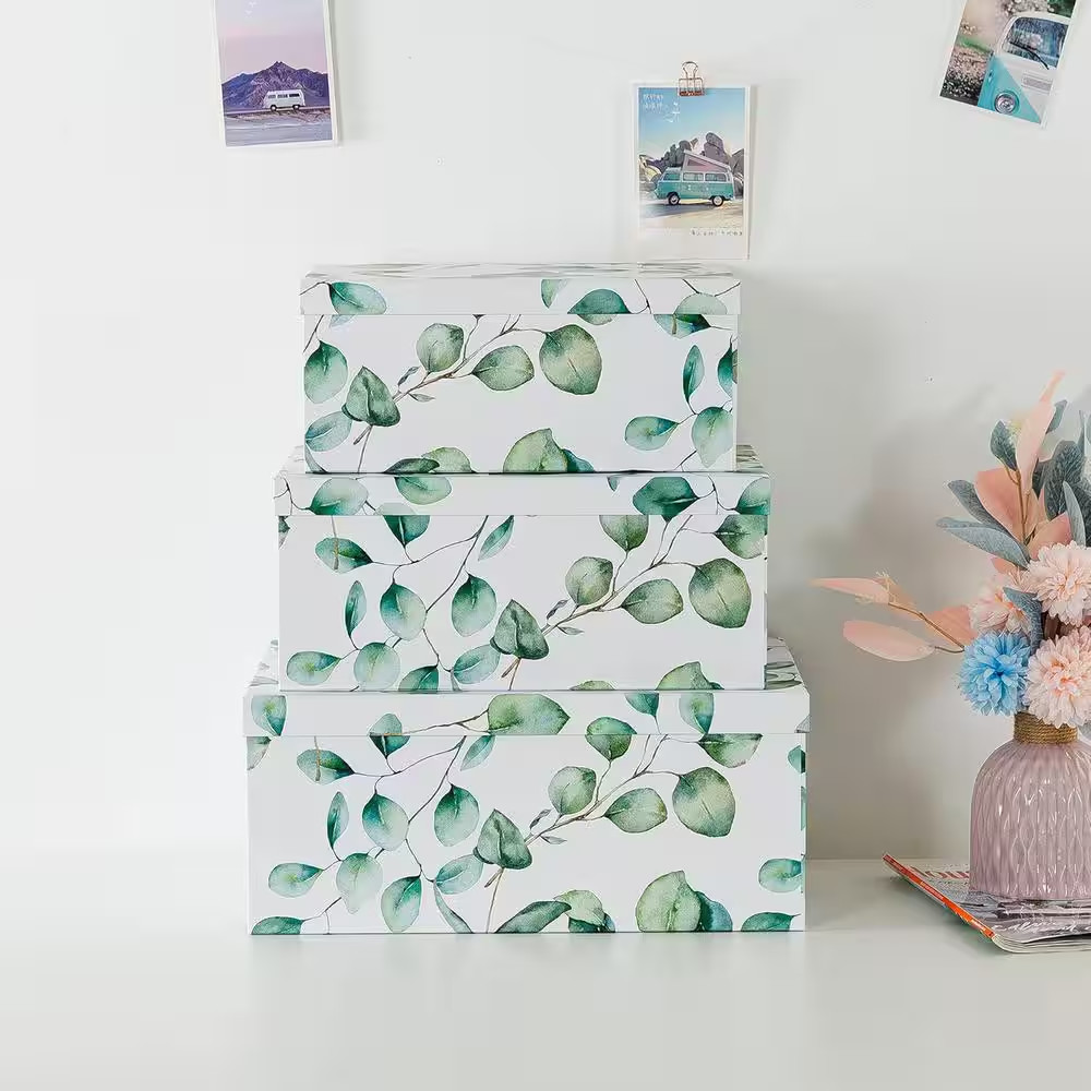 Eucalyptus Leaves – Set of 3: Decorative Boxes for Home Decor with Lids for Phot