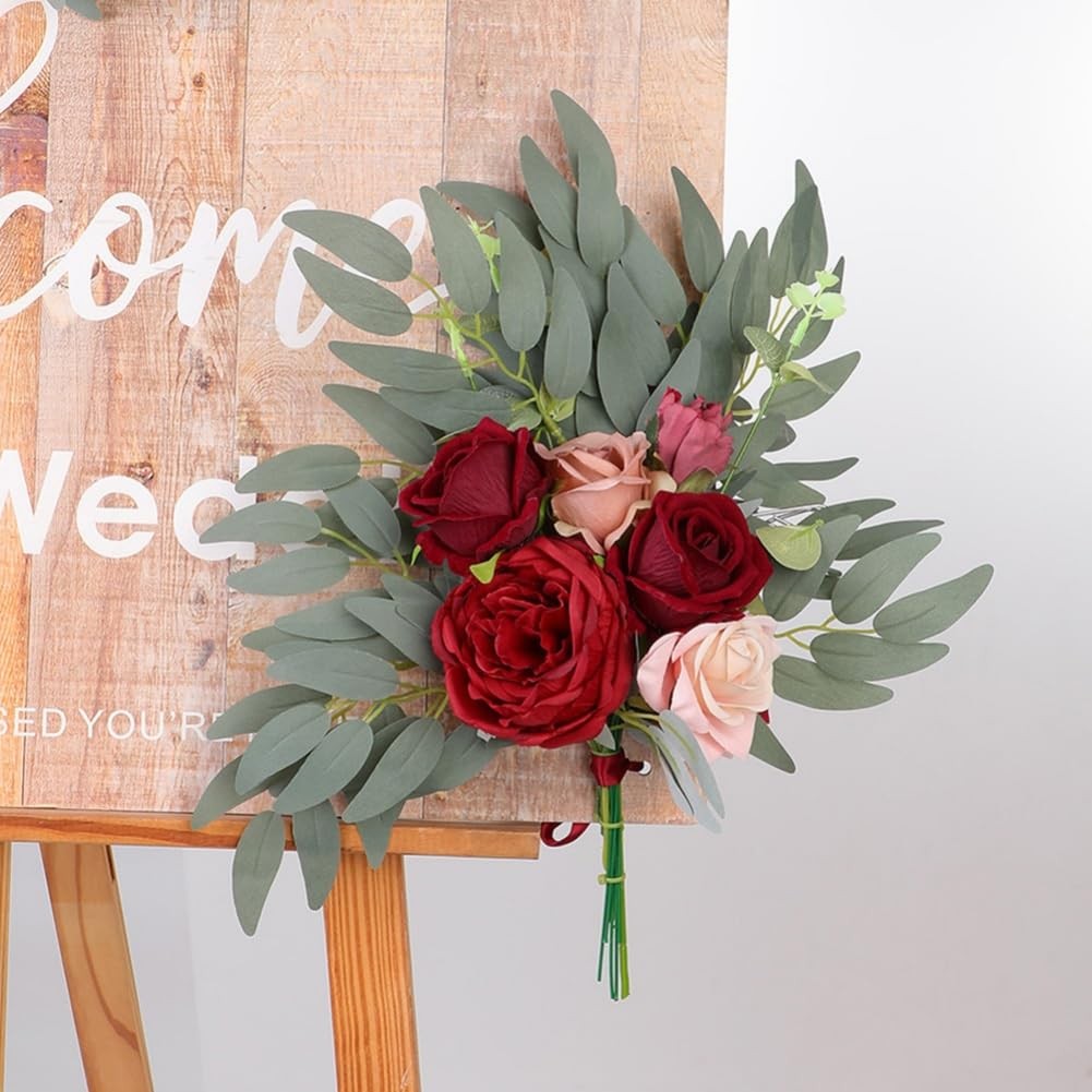2 PCS Dark Red Burgundy Artificial Rose Flower Swag Wedding Arch Sign Decor