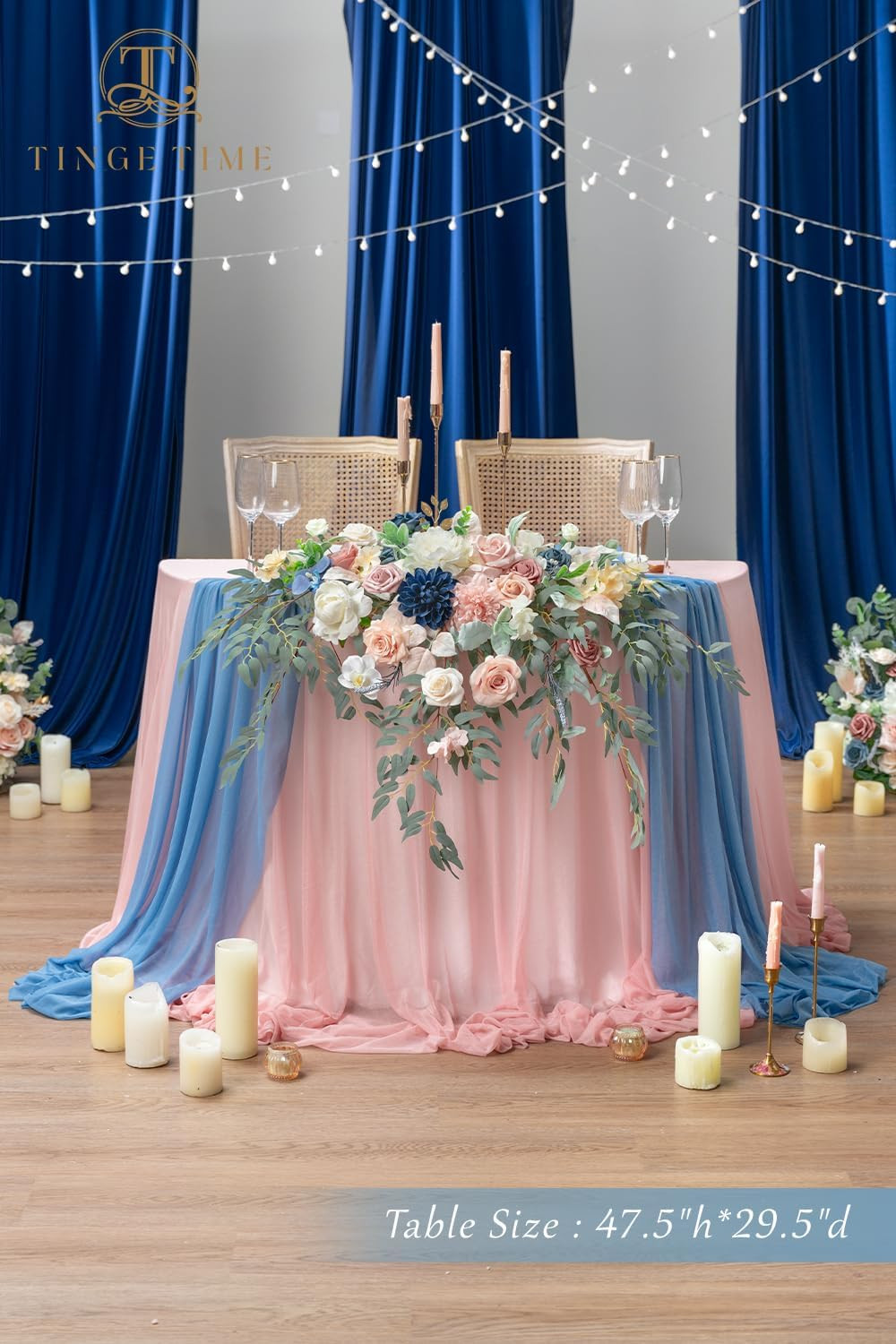 Dusty Rose & Navy Blue Flower Swag Set for Wedding Sweetheart Table Decor