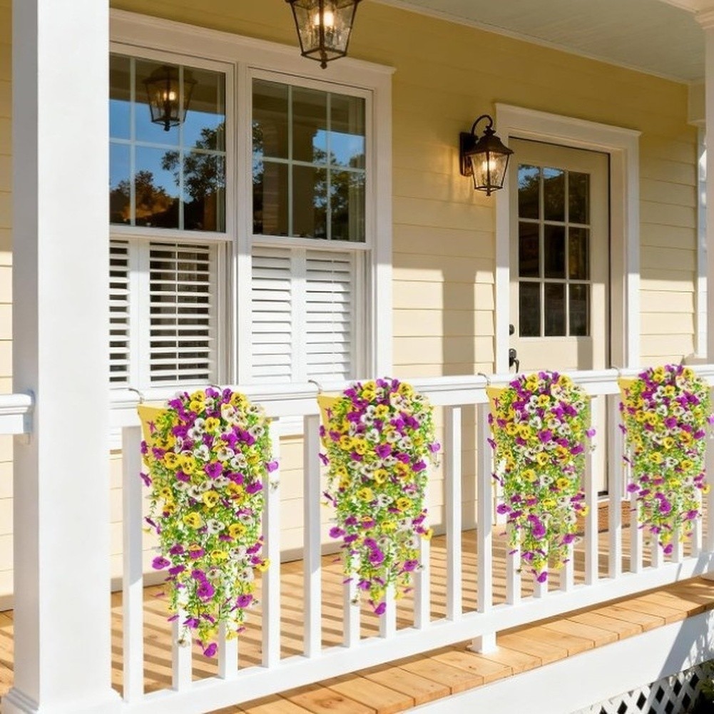 Fabric Artificial Pansy Vine Hanging Basket 45 Eyes Violet 25.59in Wall Hanging