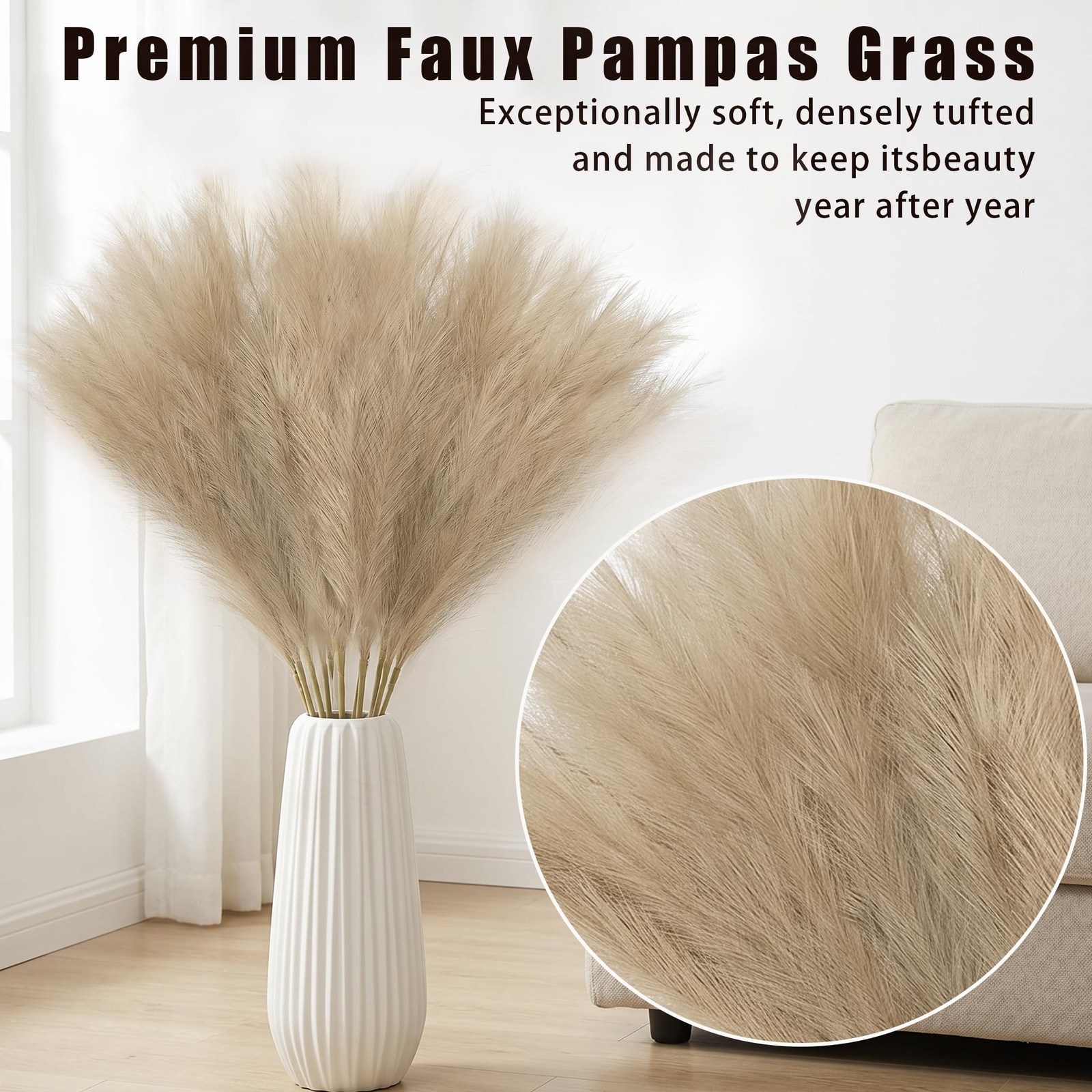 8 PCS 35.4 Inch Brown Tall Pampas Grass Decor Large Artificial Vase Filler