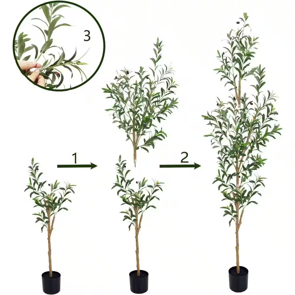 6 Ft. Artificial Olive Tree in Pot Lifelike Green Leaves Faux Fruit Adjustable B