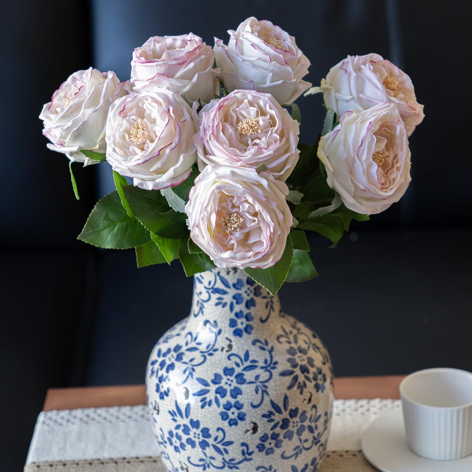 4 PCS Light Pink Artificial Austin Rose Peony Latex Real Touch Fake Flowers