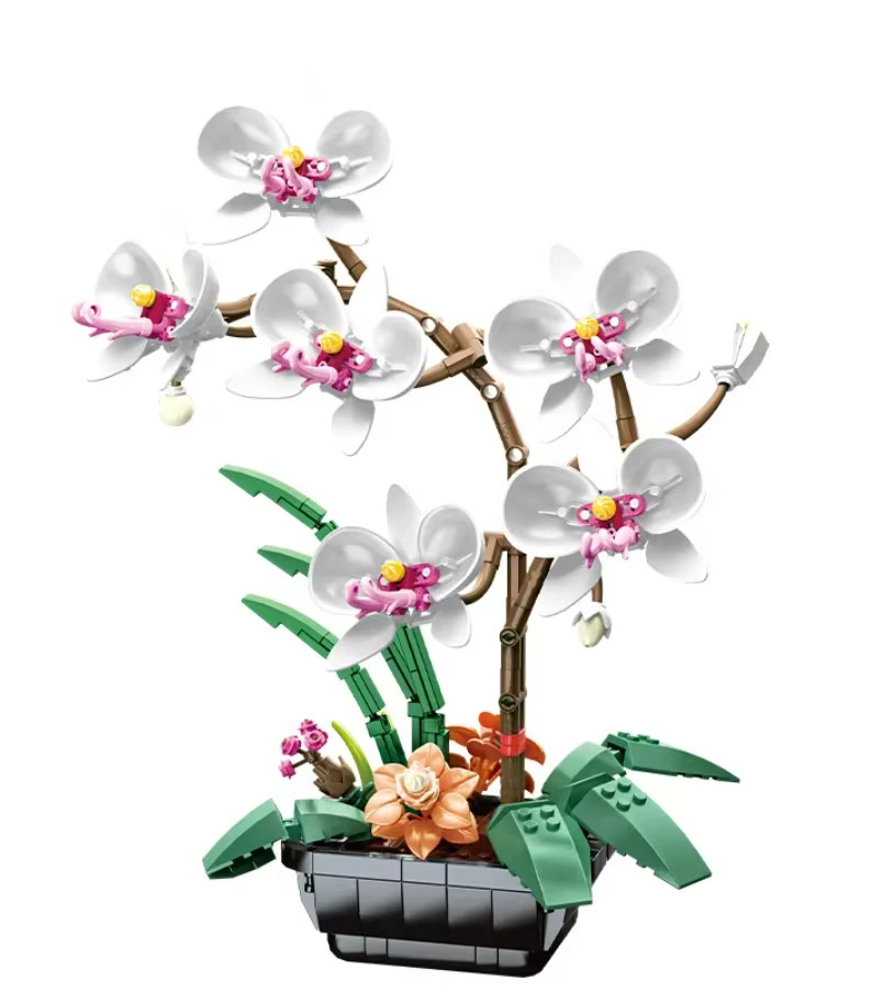 New Icons Orchid Artificial Plant, Building Set with Flowers, Home Décor Gift f
