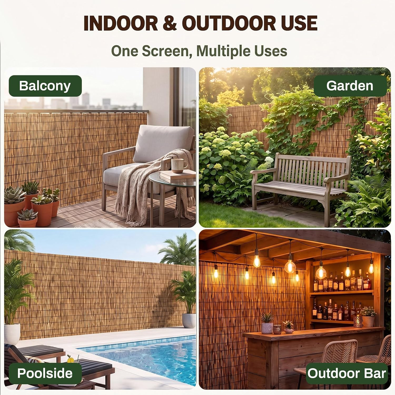1 Pcs 4 X 30 Ft Reed Fence Roll, 85% Shade Bamboo Privacy Screen, Natural Decora