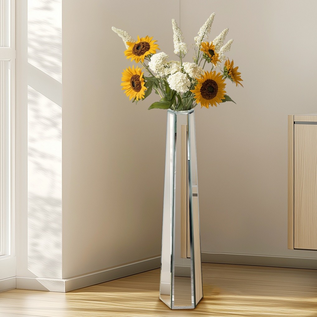 30″ Tall Mirrored Floor Vase Silver Big Vases Home Decorative for Dried Flower