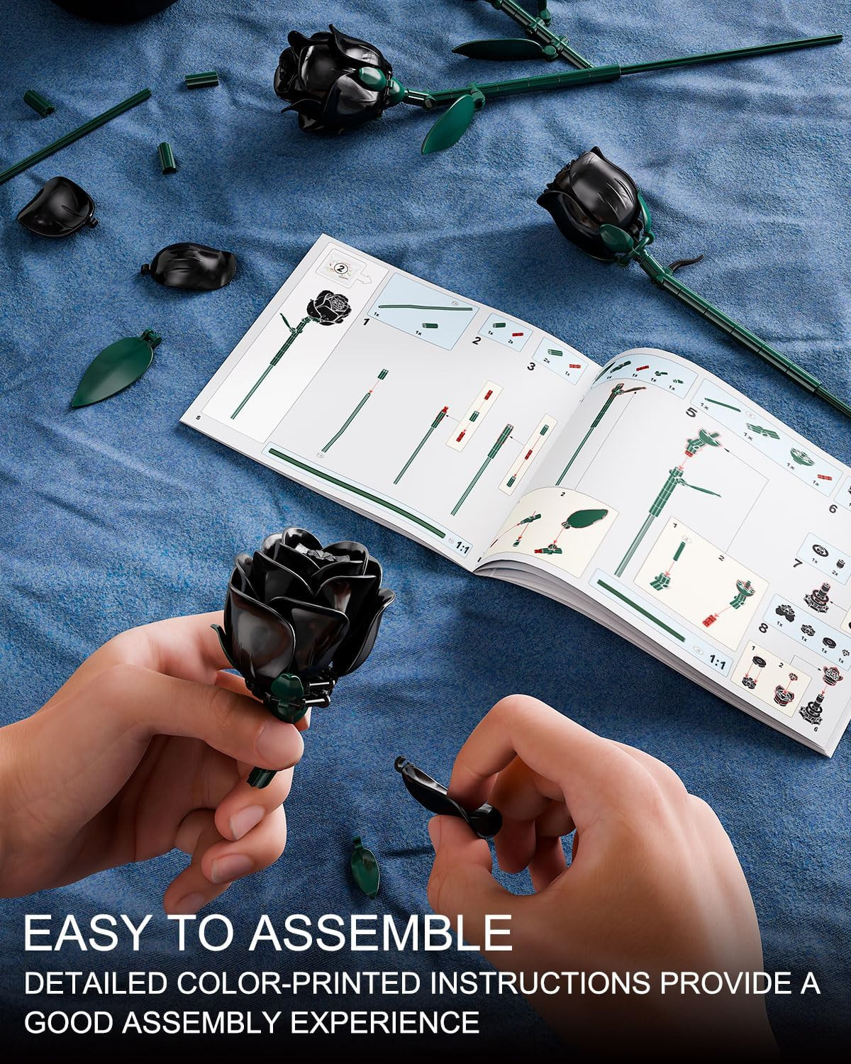 Black Roses Flowers Building Sets, Artificial Bouquet Botanical Collection