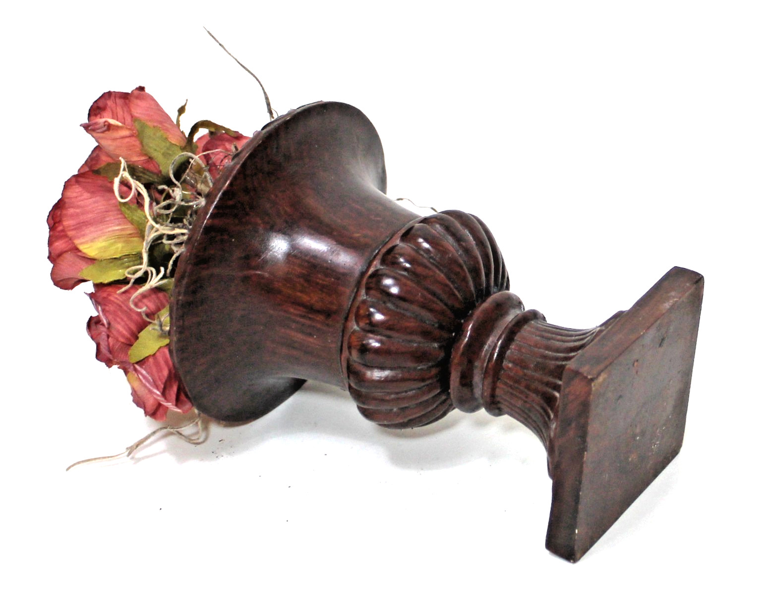 Vintage Urn Planter Brown Vase with Pink Roses Flower Arrangement