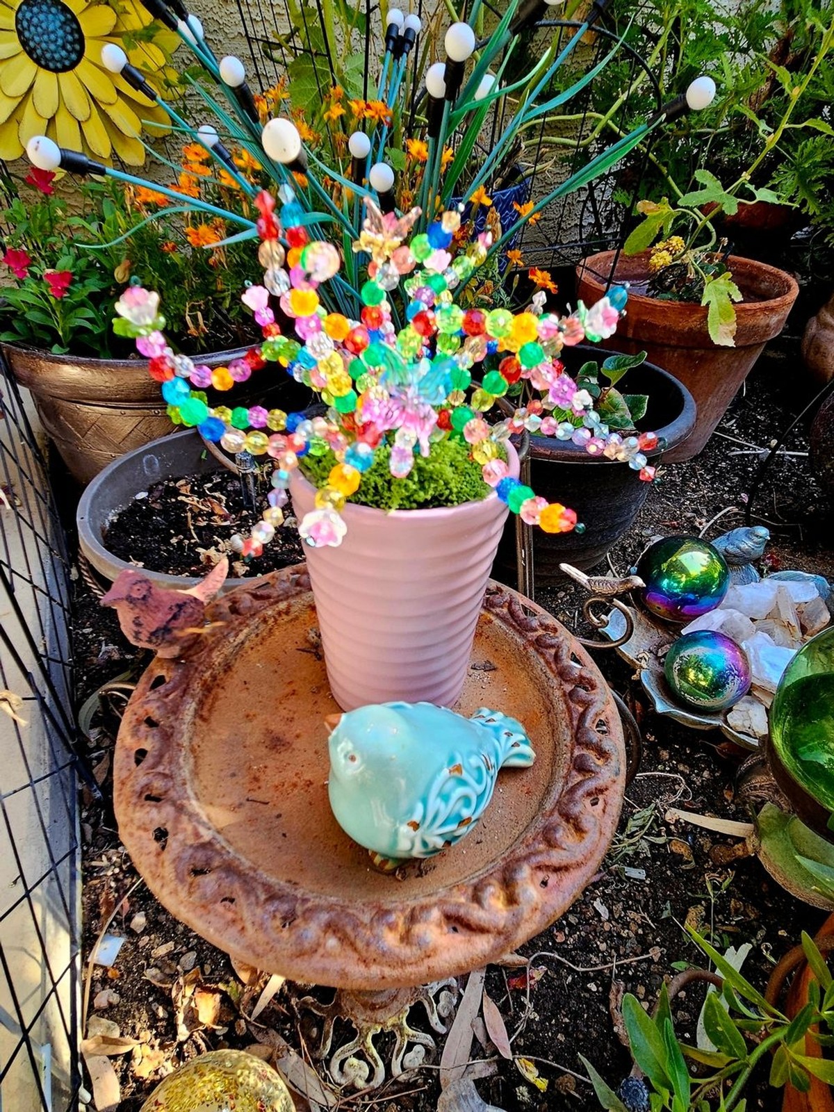 Colorful Beaded Flower Bouquet In A Mauve Pot – Multicolor