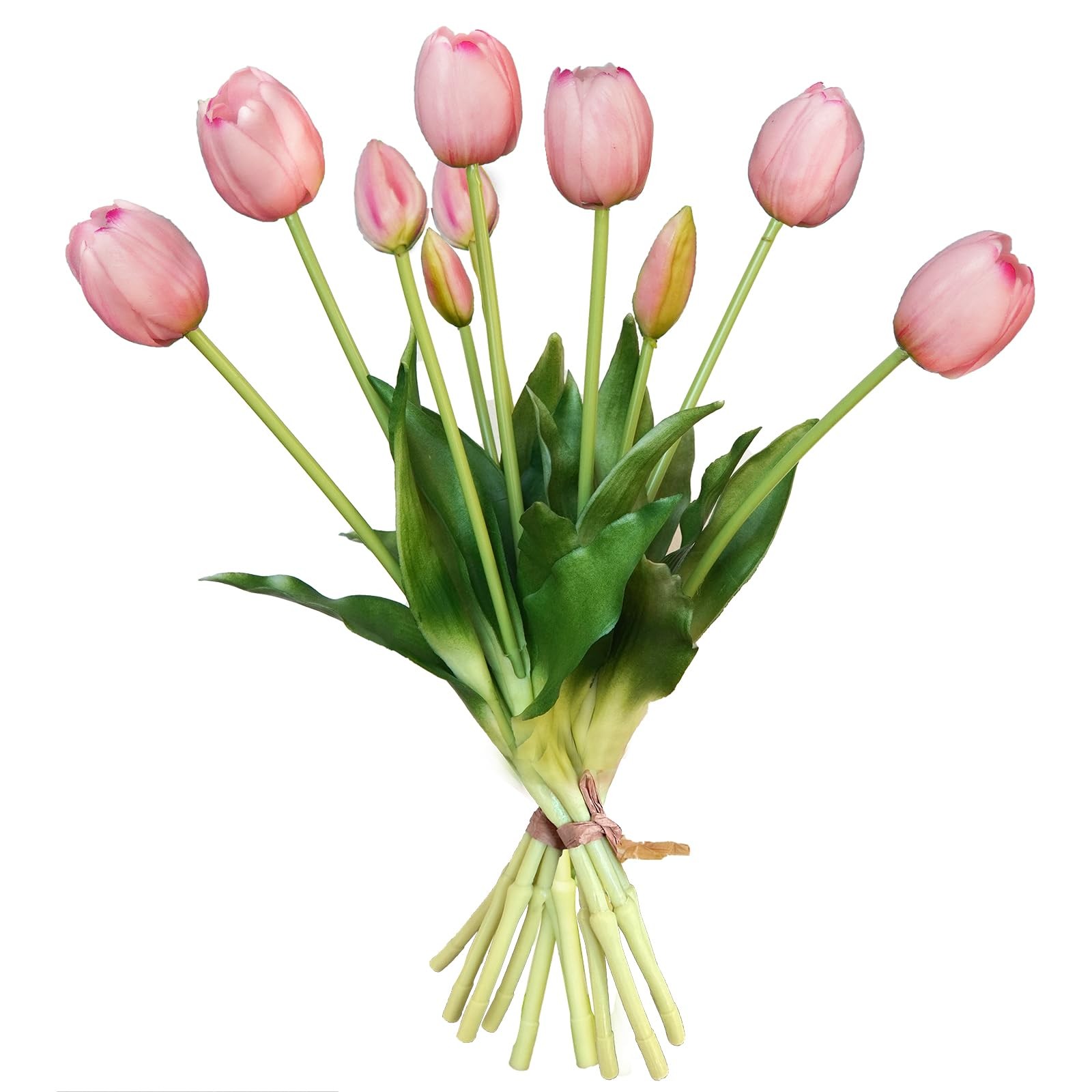 10 PCS Fake Tulips Artificial Flowers Real Touch Light Pink Bouquet Wedding