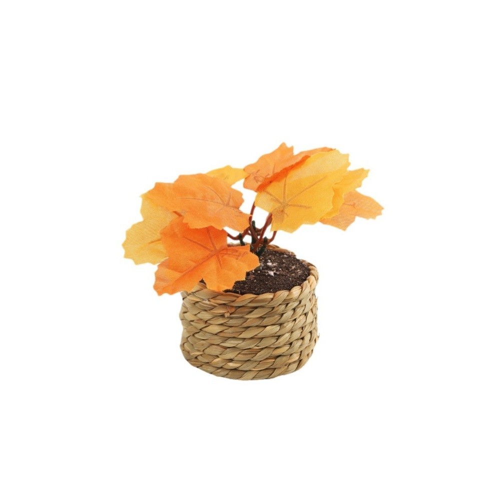 Artificial Maple Leaf Display in Woven Grass Pot for Thanksgiving Table Setting