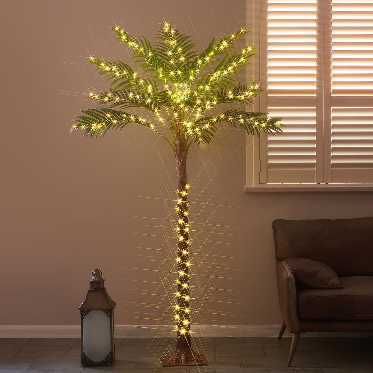 6FT Lighted Palm Trees with 220 LED Fairy Lights for Outdoor Decor
