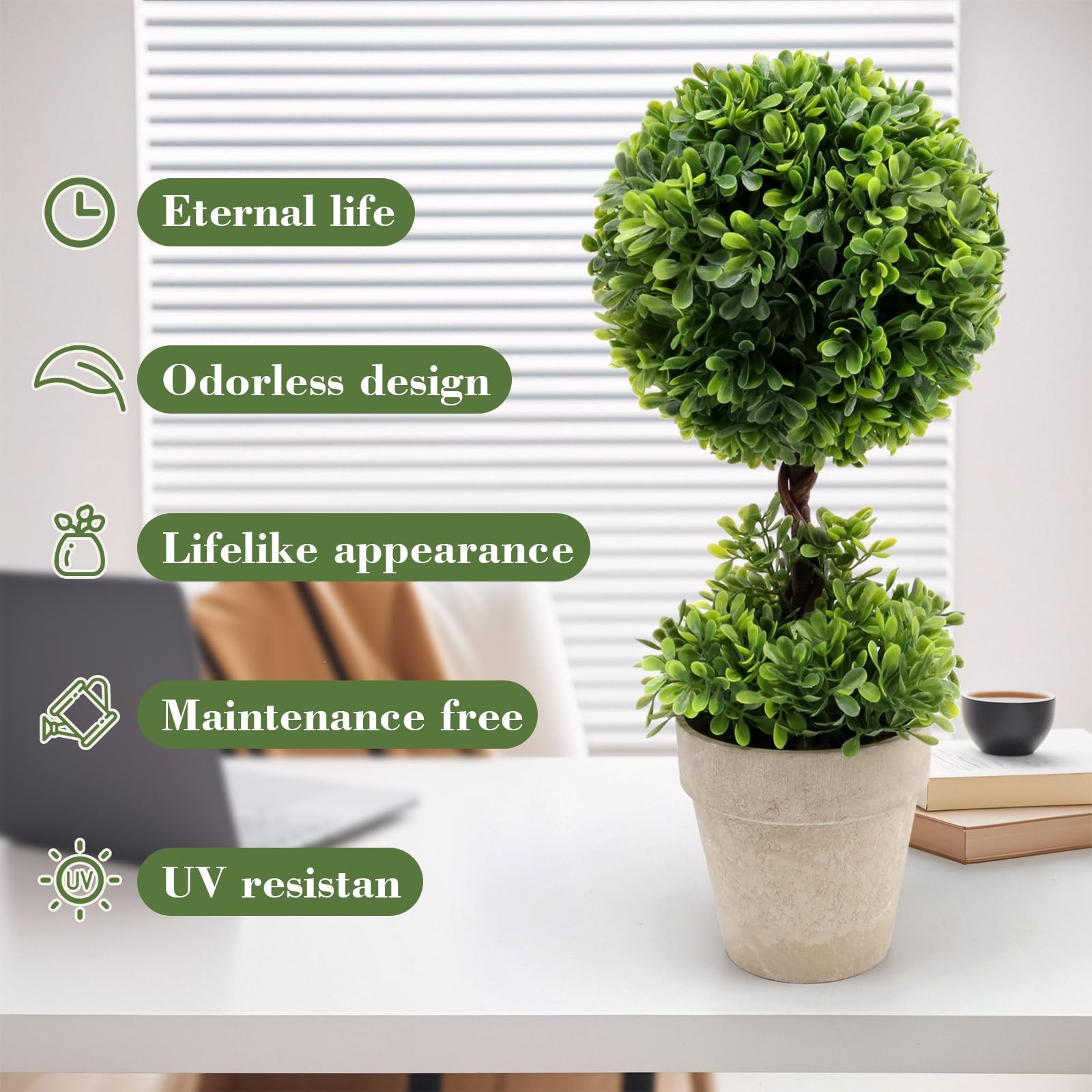 15 Inch Large Topiary Ball Plant Artificial Boxwood Topiary Potted Decoration…